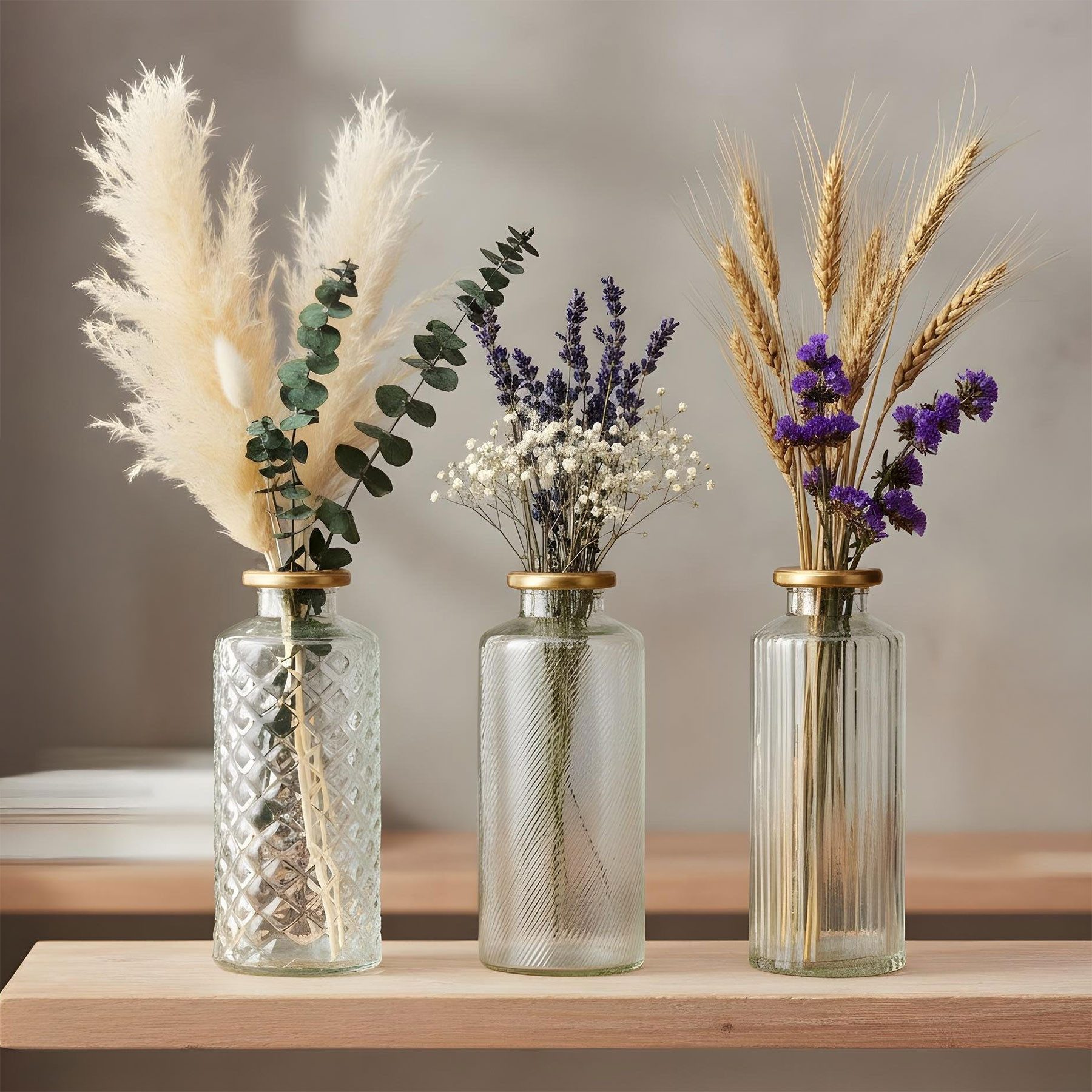 Levandeo® Dekovase, 3er Set Vase Glas Klar Gold H14cm Blumenvase Transparent Tischdeko