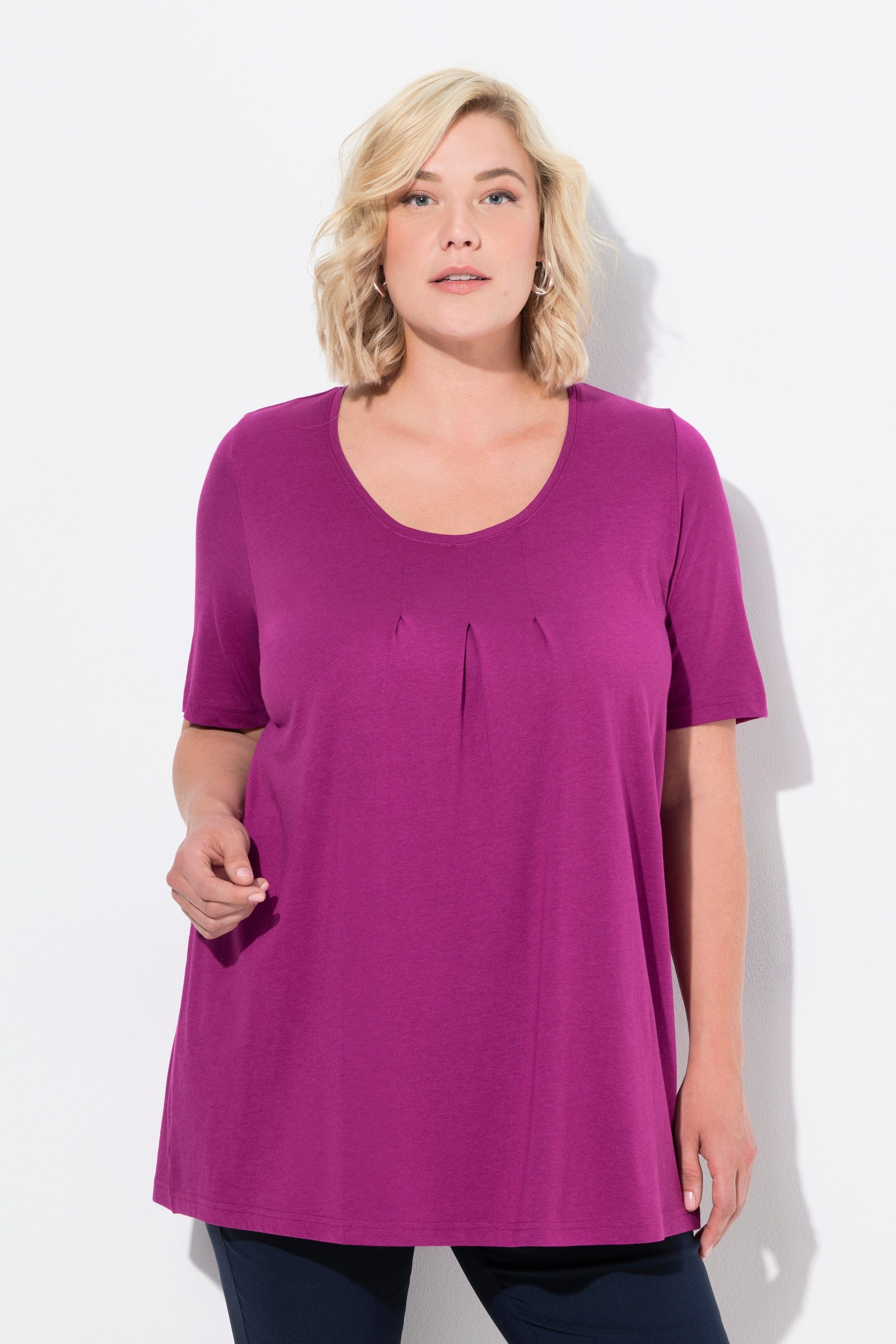 Ulla Popken T-Shirt T-Shirt Zierfalten A-Linie günstig online kaufen