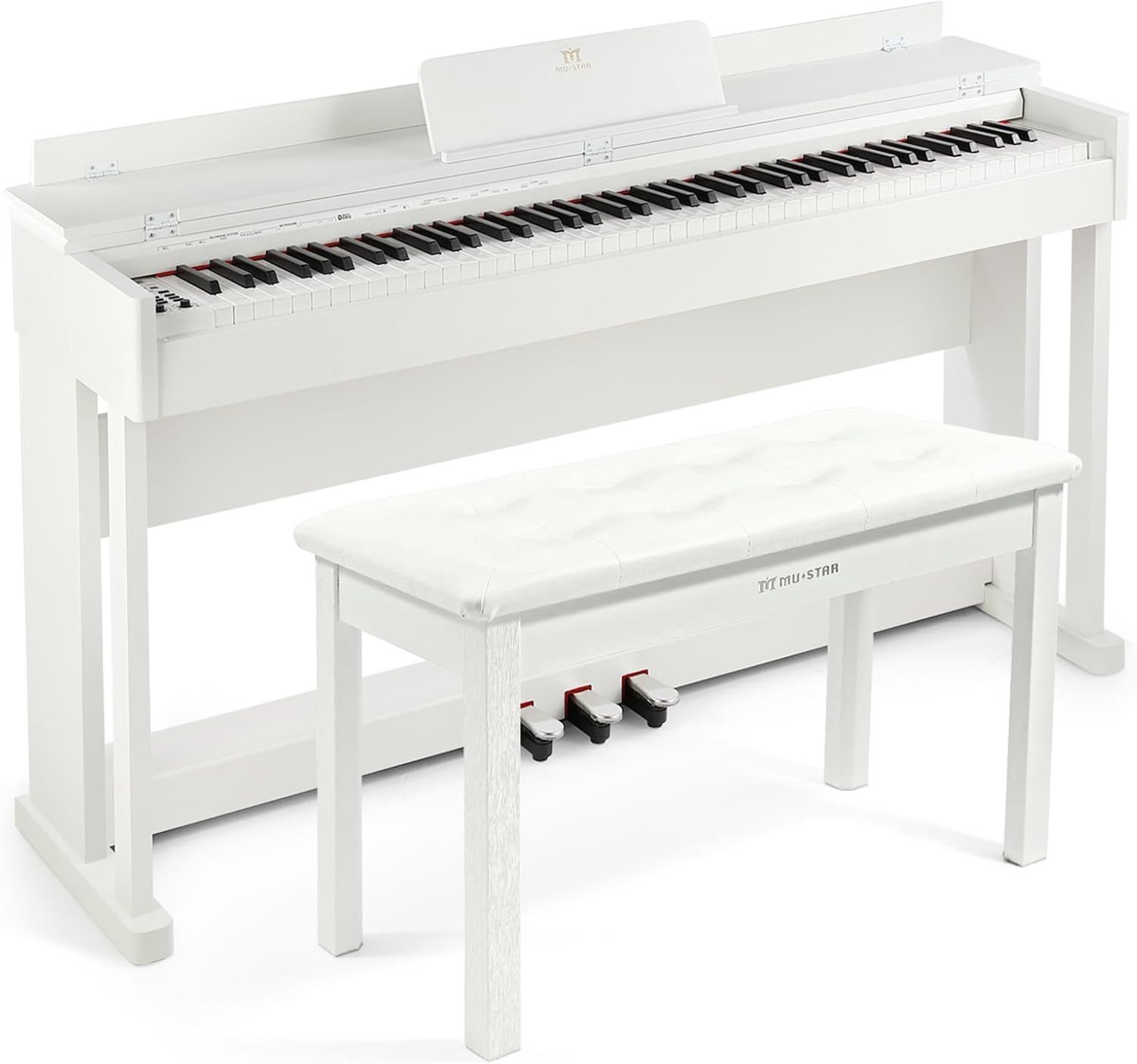 MUSTAR Digitalpiano Professionelles Digitalpiano 88 Tasten mit Hammermechanik, Klavierhocker, 3 Pedalen, USB/MIDI & Dualkontrollsystem
