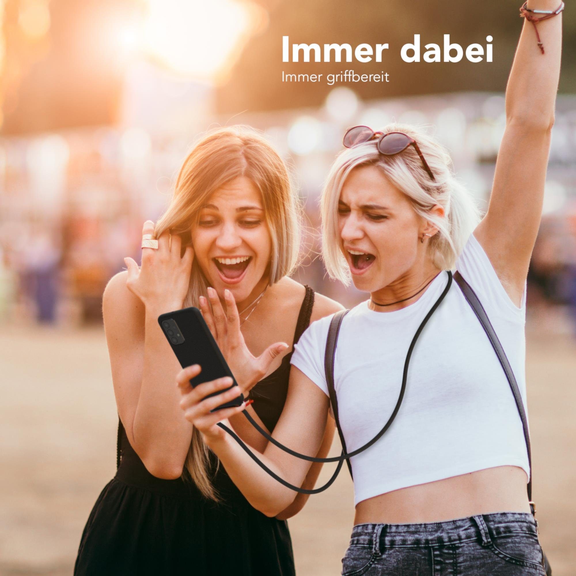 EAZY CASE Handykette Silikon Kette für Samsung Galaxy A23 5G 6,6 Zoll, Kette zum Umhängen für Unterwegs Umhängeband Kordel Handyhülle Schwarz