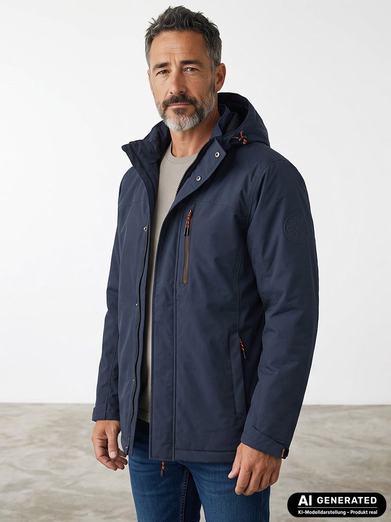 CROSSFIELD Funktionsjacke Herren Funktionsjacke mit Netz- & Taftfutter - Outdoor-Jacke Uni 10.000 mm Wassersäule, Nähte verschweißt, Kapuze abnehmbar, Stehkragen