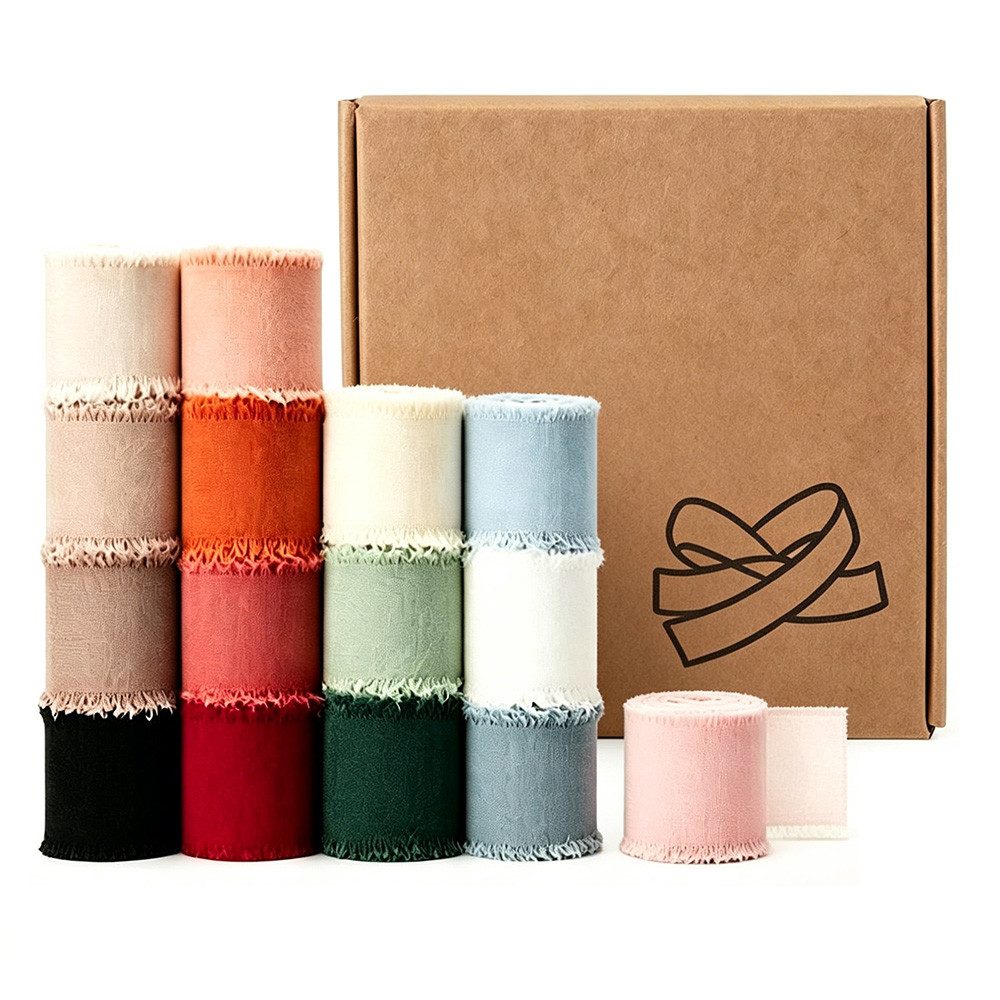 AFKSMILE Satinband Geschenkband Mix Set, Schleifenband, zart Chiffonband Stoff 4cm x 50m, für stilvoll schöne Hochzeitseinladung,Geschenke,Tischdeko, Dekoband