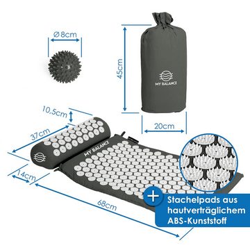 My Balance Akupressurmatte mit Kissen + GRATIS Anwendungsheft 24seitig, Waschbare Massage-Matte ideal für Shiatsu o. Shakti, Kann Rückenschmerzen und Verspannungen lindern (Akupressur Set, 1er), Waschbar