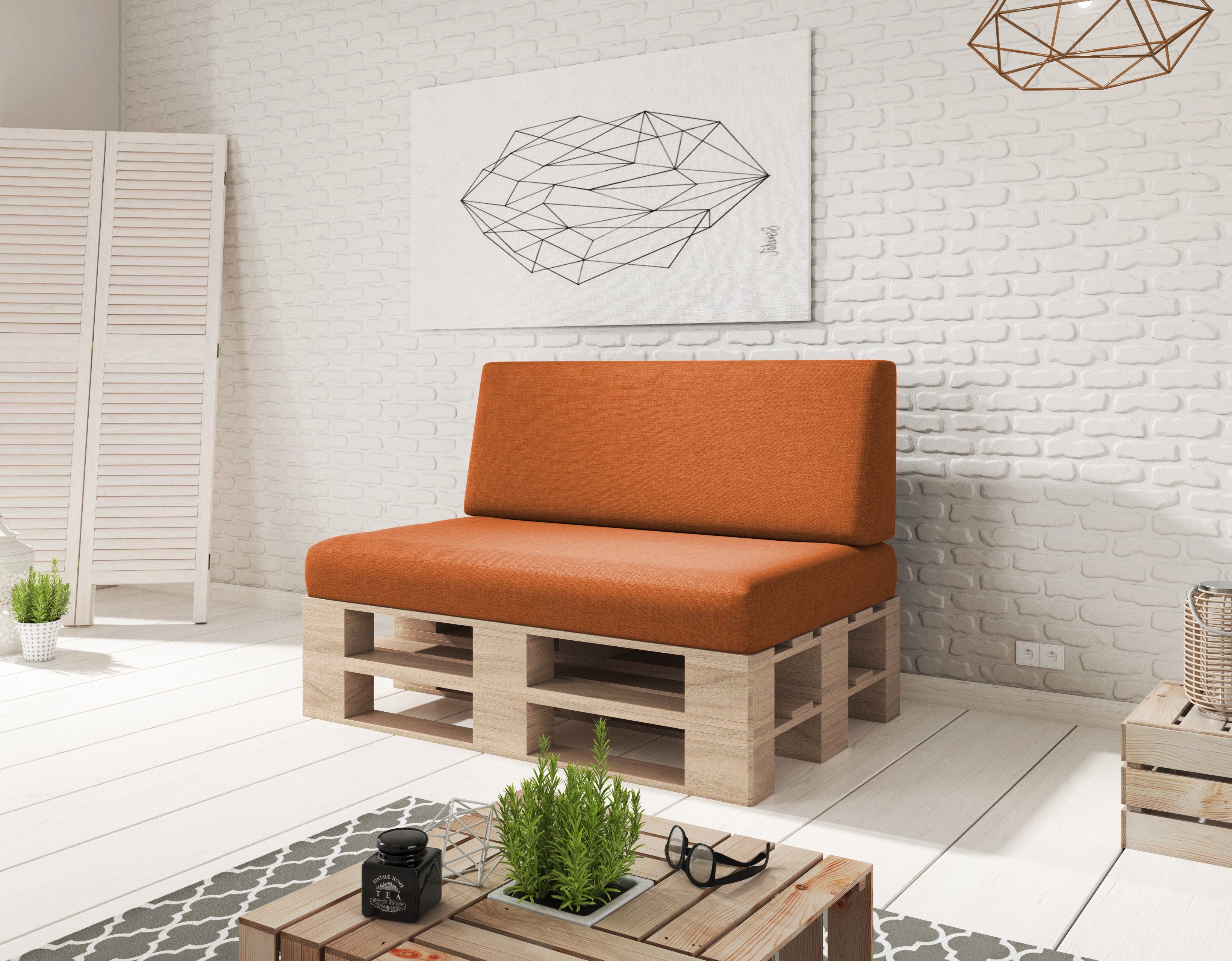 sunnypillow Sitzkissen Palettenkissen mit abnehmbarem Bezug Sitzkissen 120x60x15cm, Orange