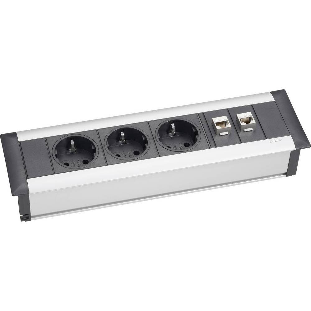 Evoline 3fach Einbau-Steckdosenleiste Data Dock Small 159610001000 Steckdosenleiste, erhöhter Berührungsschutz, versenkbar