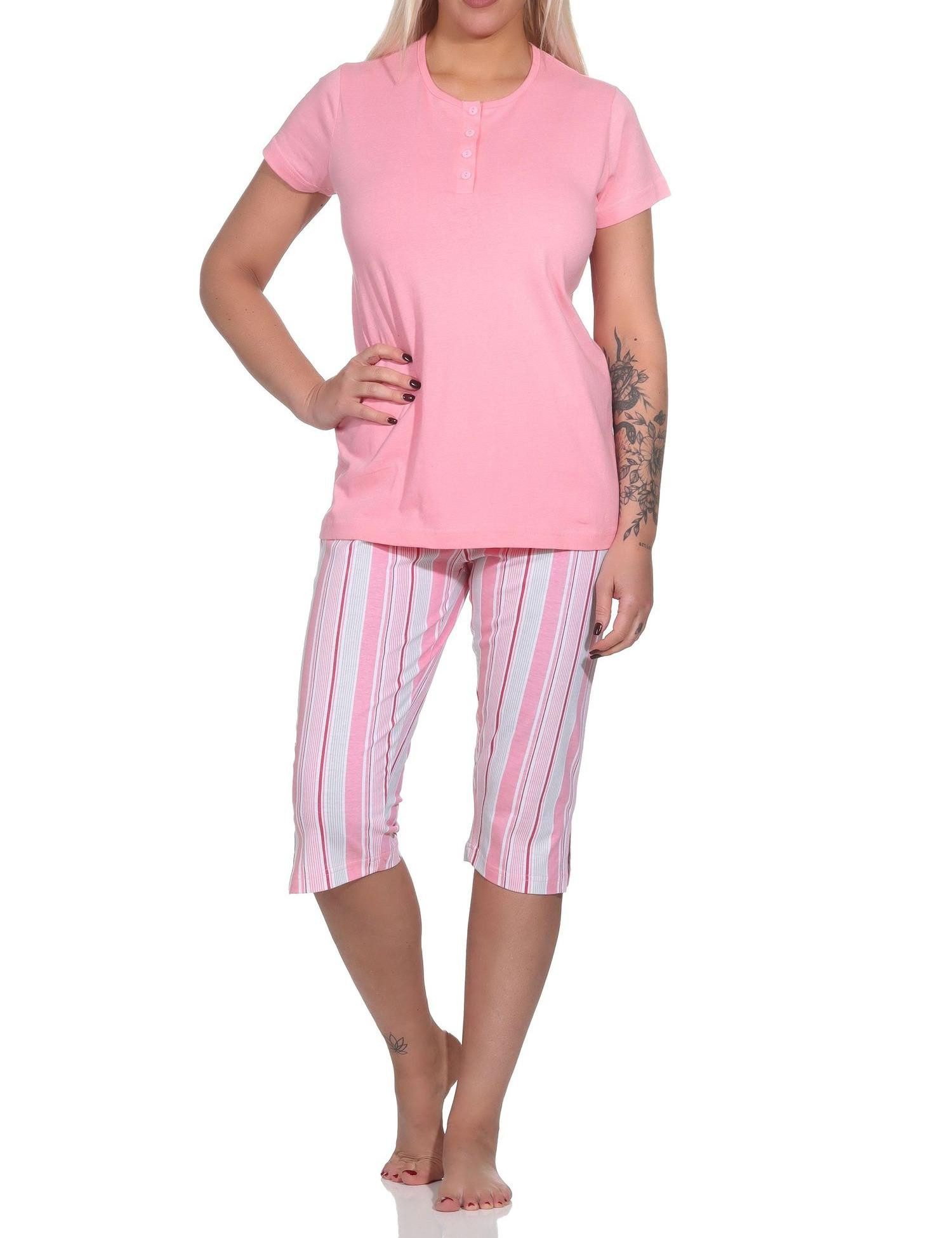 Normann Pyjama Eleganter Damen Capri Pyjama Schlafanzug mit Knopfleiste & Caprihose