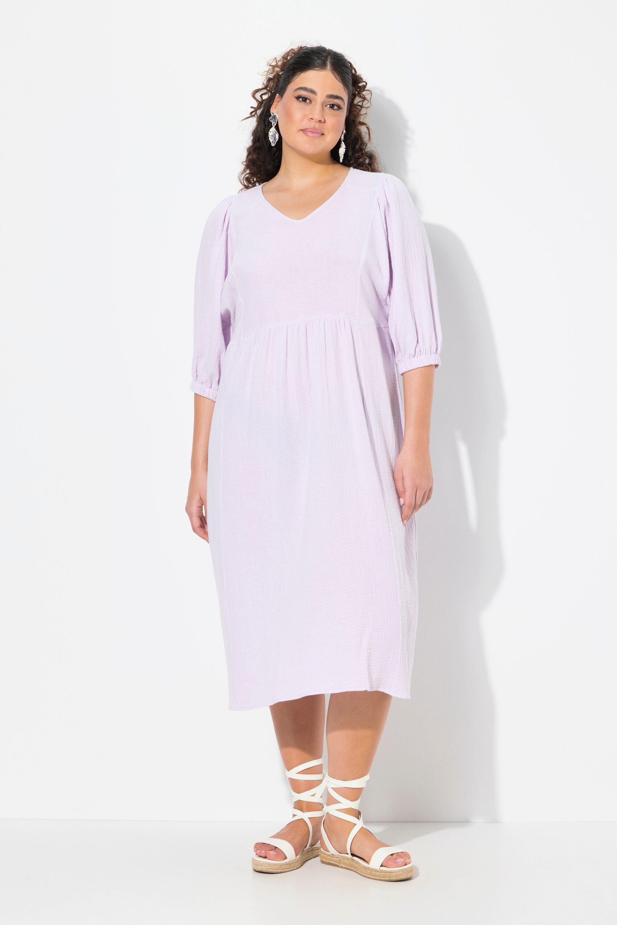 Ulla Popken Jerseykleid Musselin-Midikleid A-Linie V-Ausschnitt günstig online kaufen
