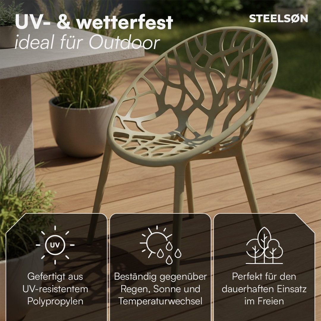 STEELSØN Gartenstuhl Quanta wetter- & UV-beständig, stapelbar (2er Set, olivgrün), Schalenstuhl outdoor geeignet, verfügbar als 2er, 4er & 6er Set