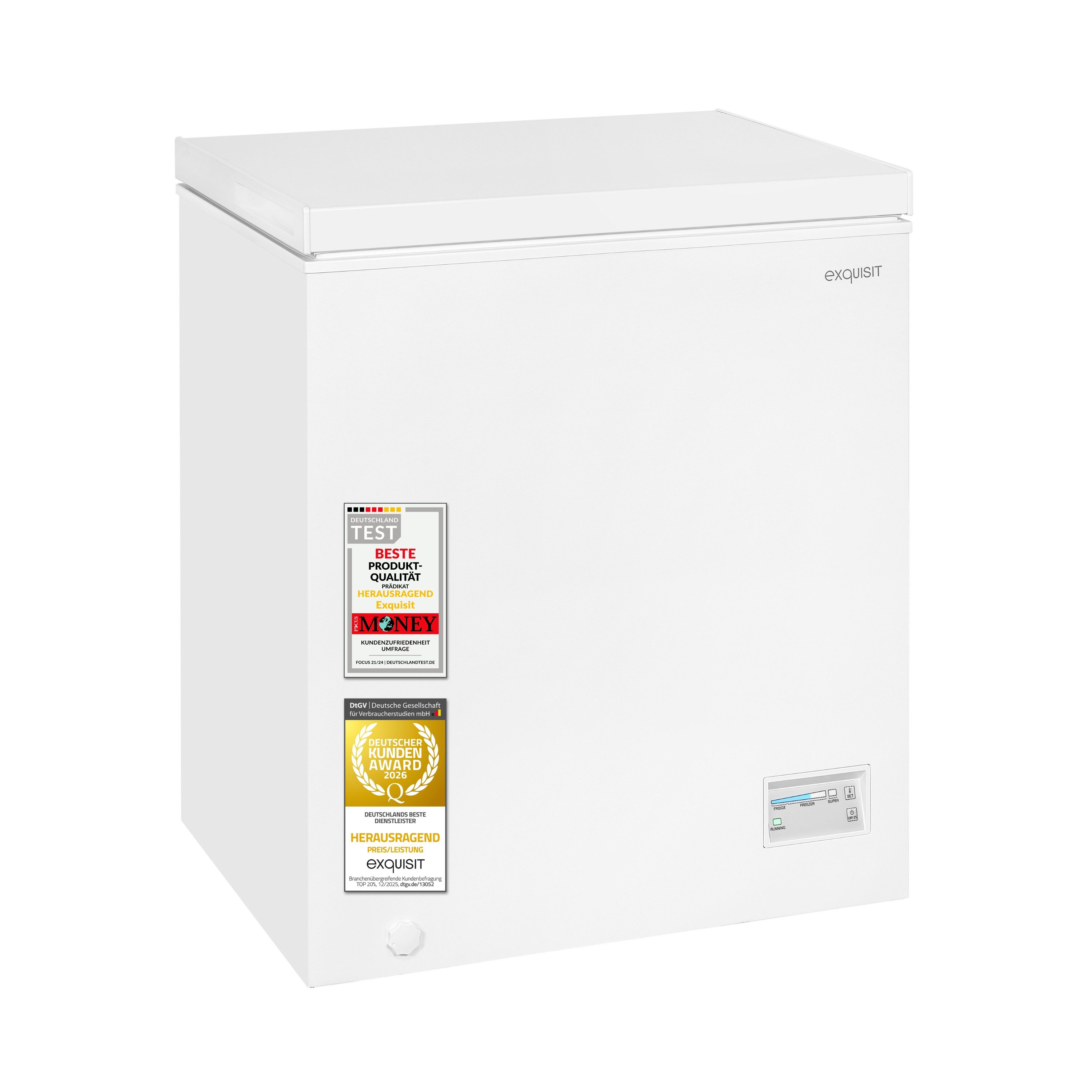 exquisit Gefriertruhe GT5150-E-041E, 70,5 cm breit, 142 l, 142 l Nutzinhalt, 4 Sterne Fach 142,0 l, 7,0 kg, Energieklasse E