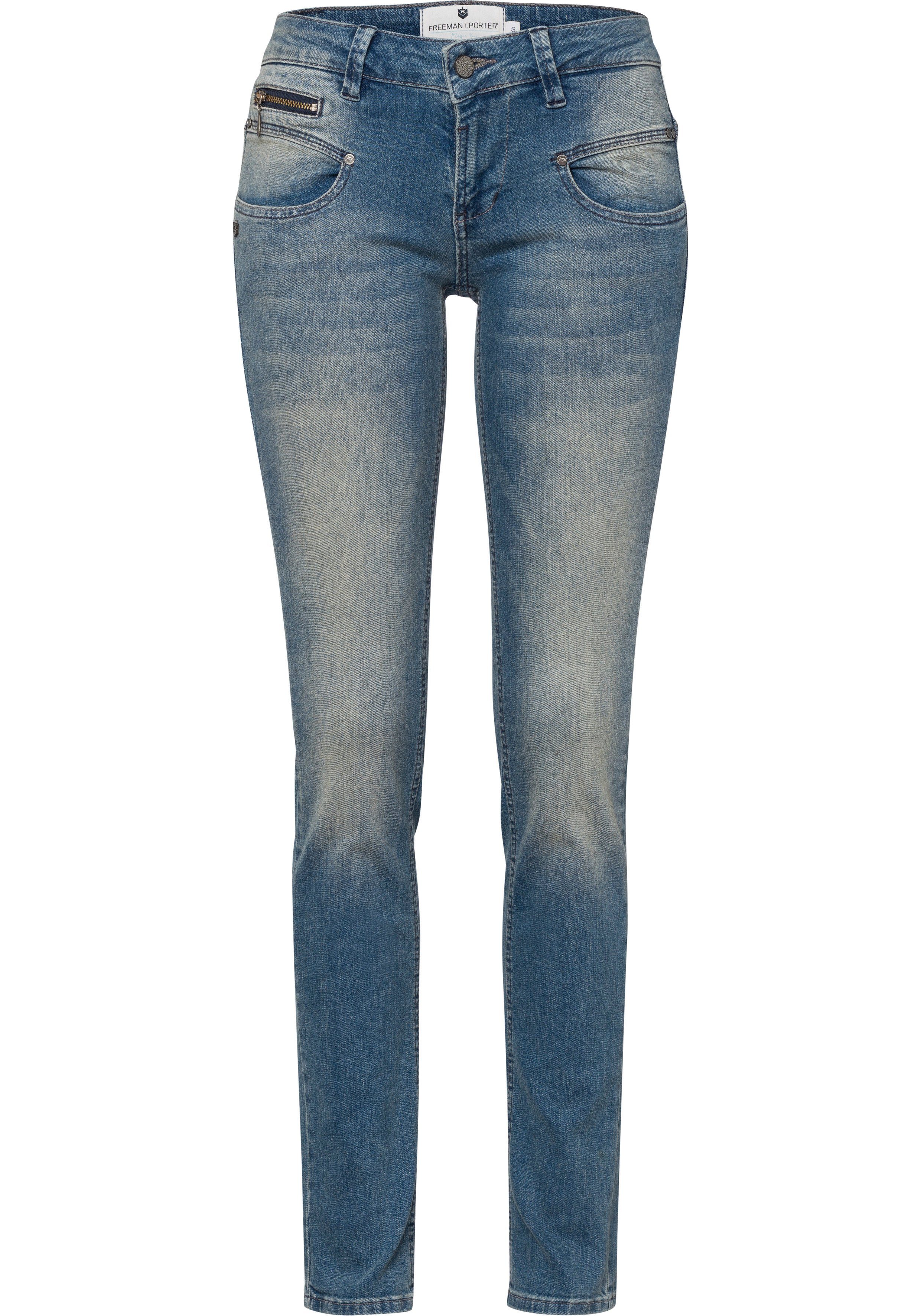 Deko-Features mittelblau coolen Porter mit (1-tlg) Slim-fit-Jeans T. Freeman