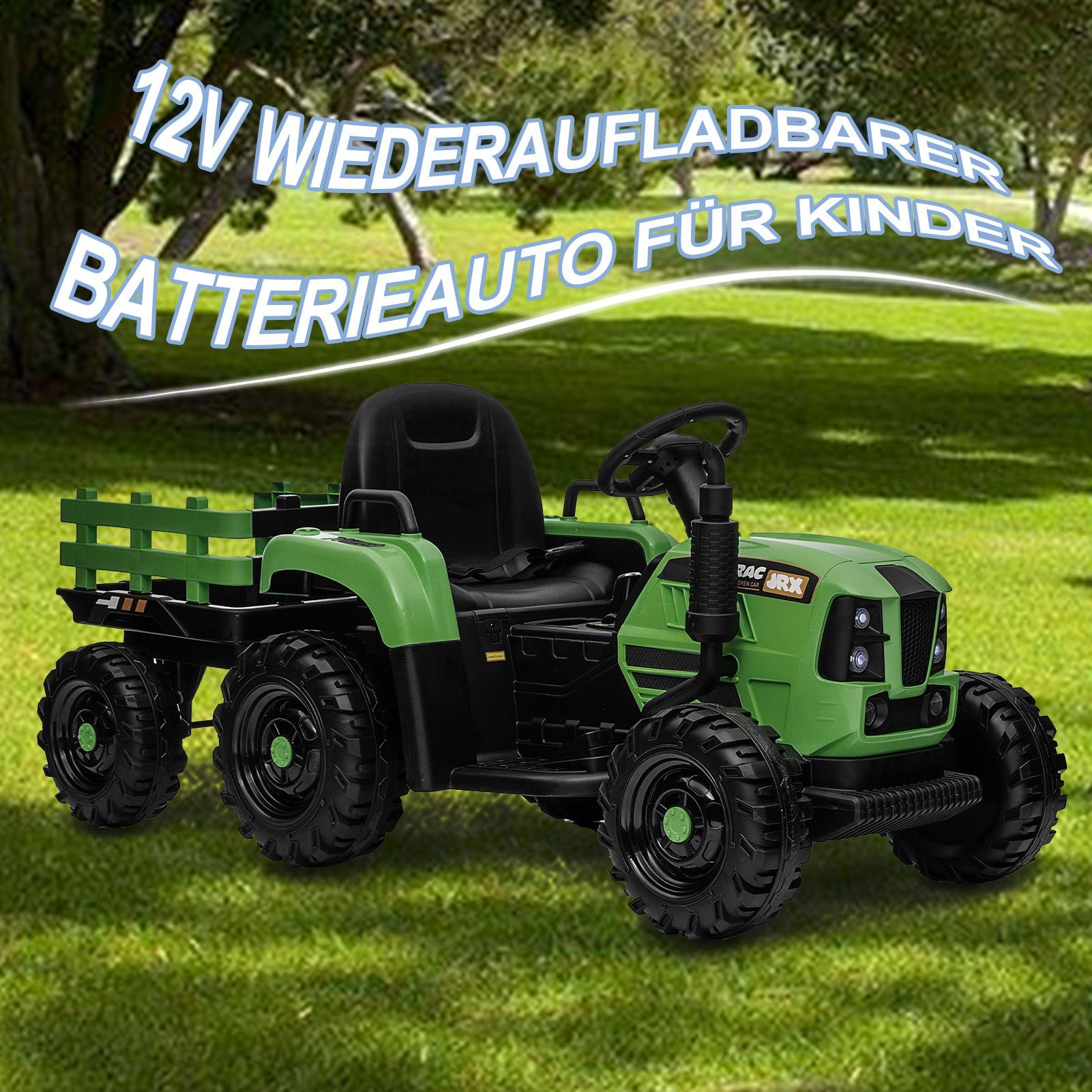 REDOM Elektro-Kinderauto Traktor mit Anhänger, Belastbarkeit 30 kg, Elektro Traktor Elektroauto für Kinder Spielzeug