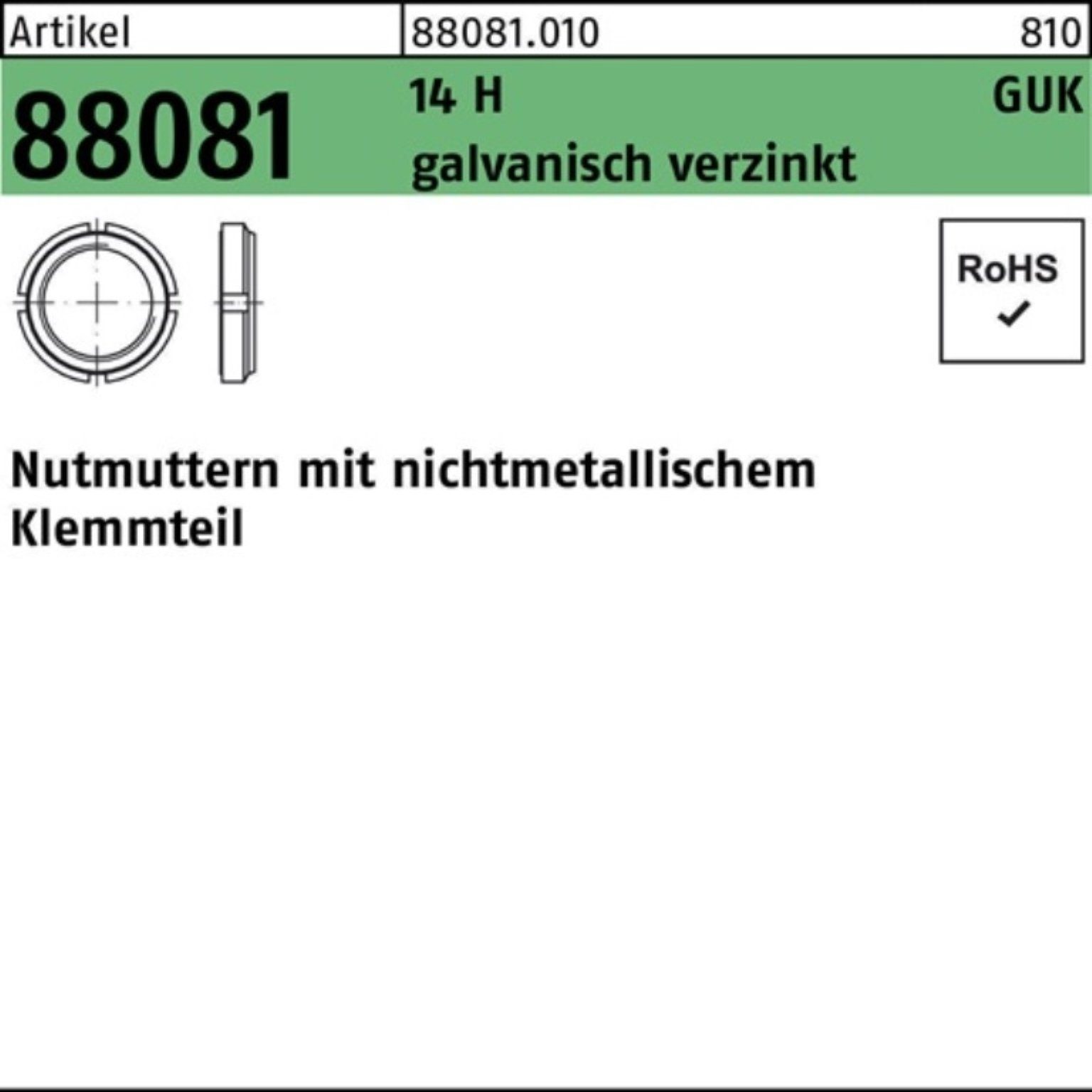 Nutmutter 100er Pack 880810100120000 Nutmutter R 88081 m.Klemmteil GUK12/M 60x2