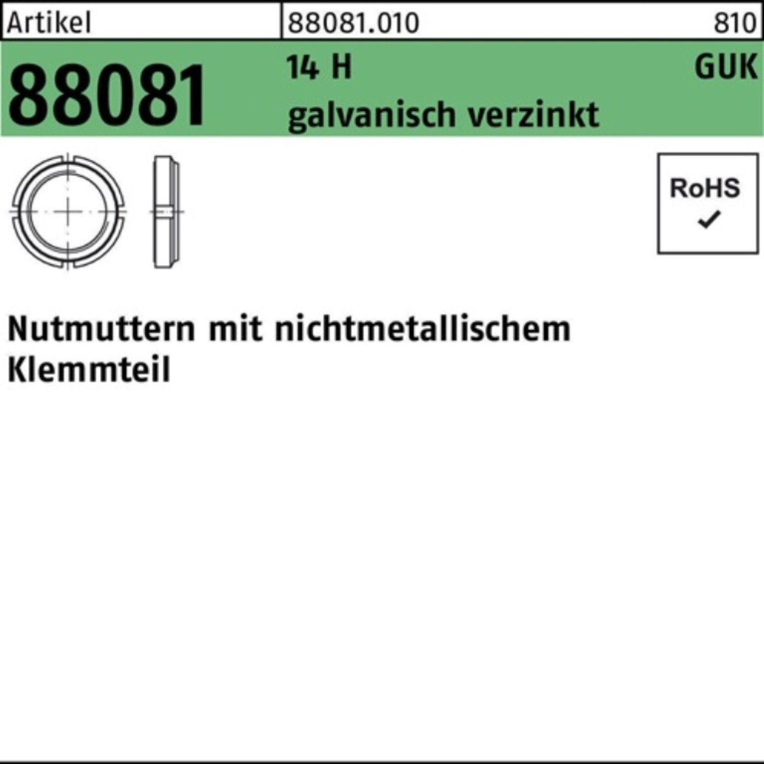 Reyher Nutmutter 100er 30x1,5 R Klemmteil 88081 galv.verz. H 6/M Nutmutter GUK Pack 14