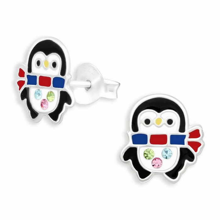 Monkimau Paar Ohrstecker Pinguin mit Schal Ohrringe aus 925 Silber (Packung)