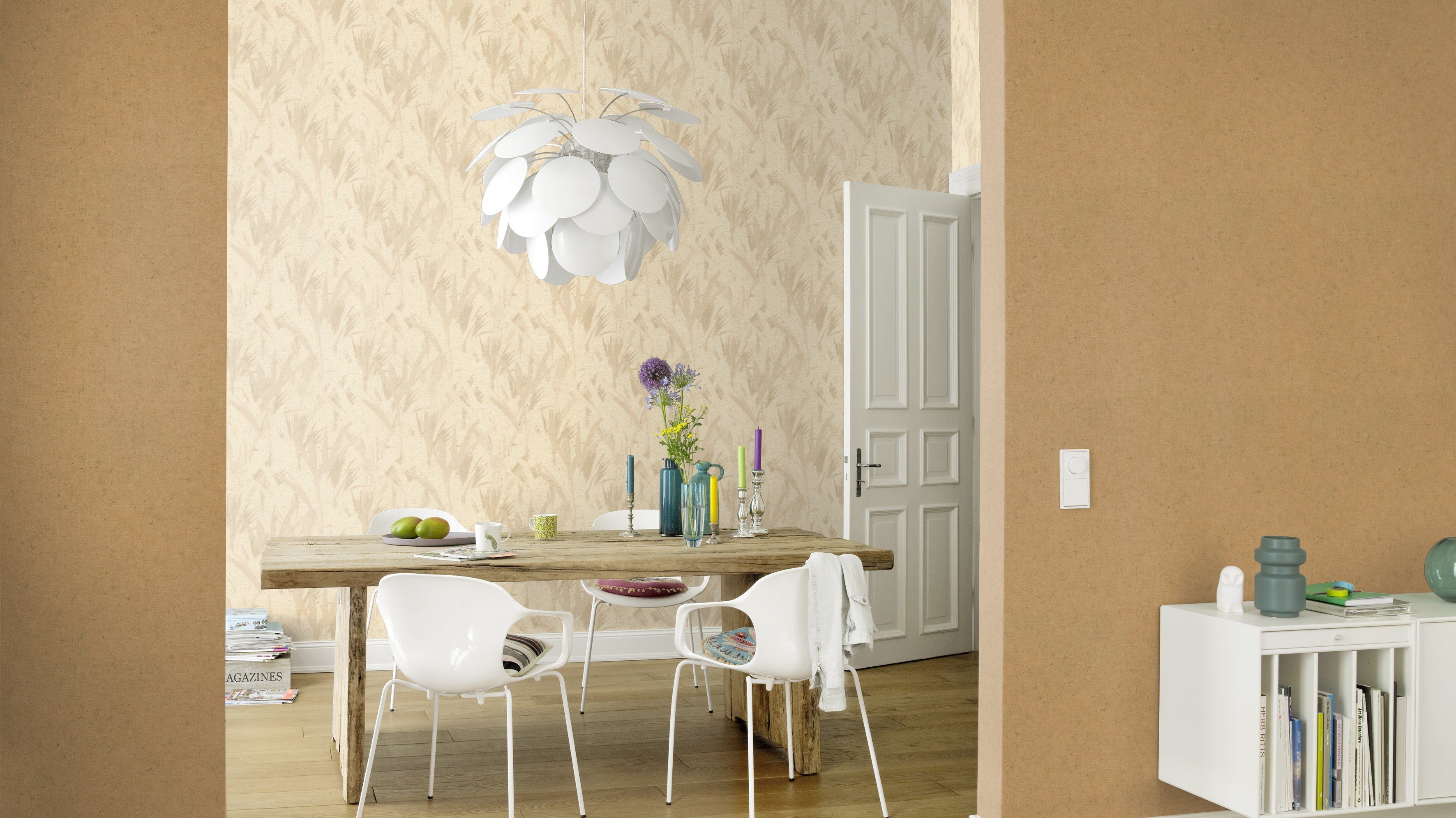 botanisch Rasch Concrete, Vliestapete strukturiert, beige/beige