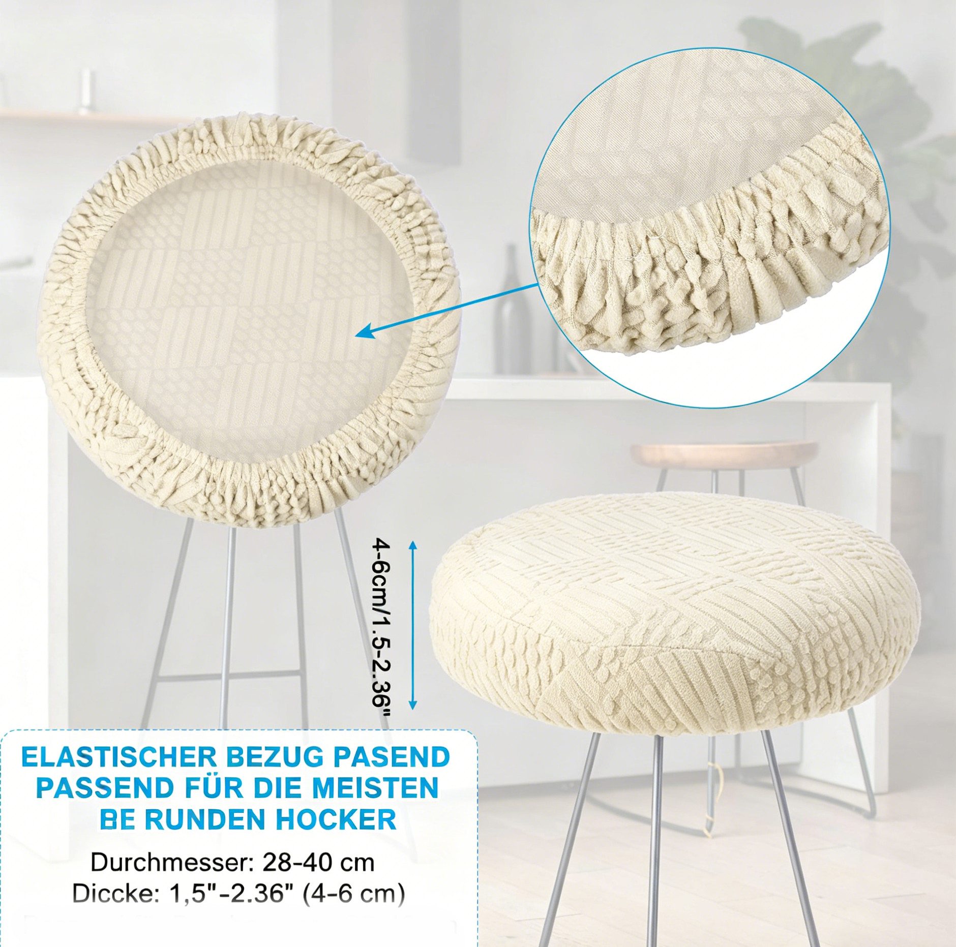 Diwzbyn Stuhlhusse Runde elastische Stuhlhusse, waschbare runde Barhocker-Bezugshusse, elastischer Sitzbezug, geeignet für runde Sitzflächen von 28–40 cm – Bild 3 von 5