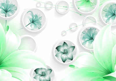 wandmotiv24 Fototapete grün Blumen 3D Kreise Abstrakt Ornamente, glatt, Wandtapete, Motivtapete, matt, Vliestapete