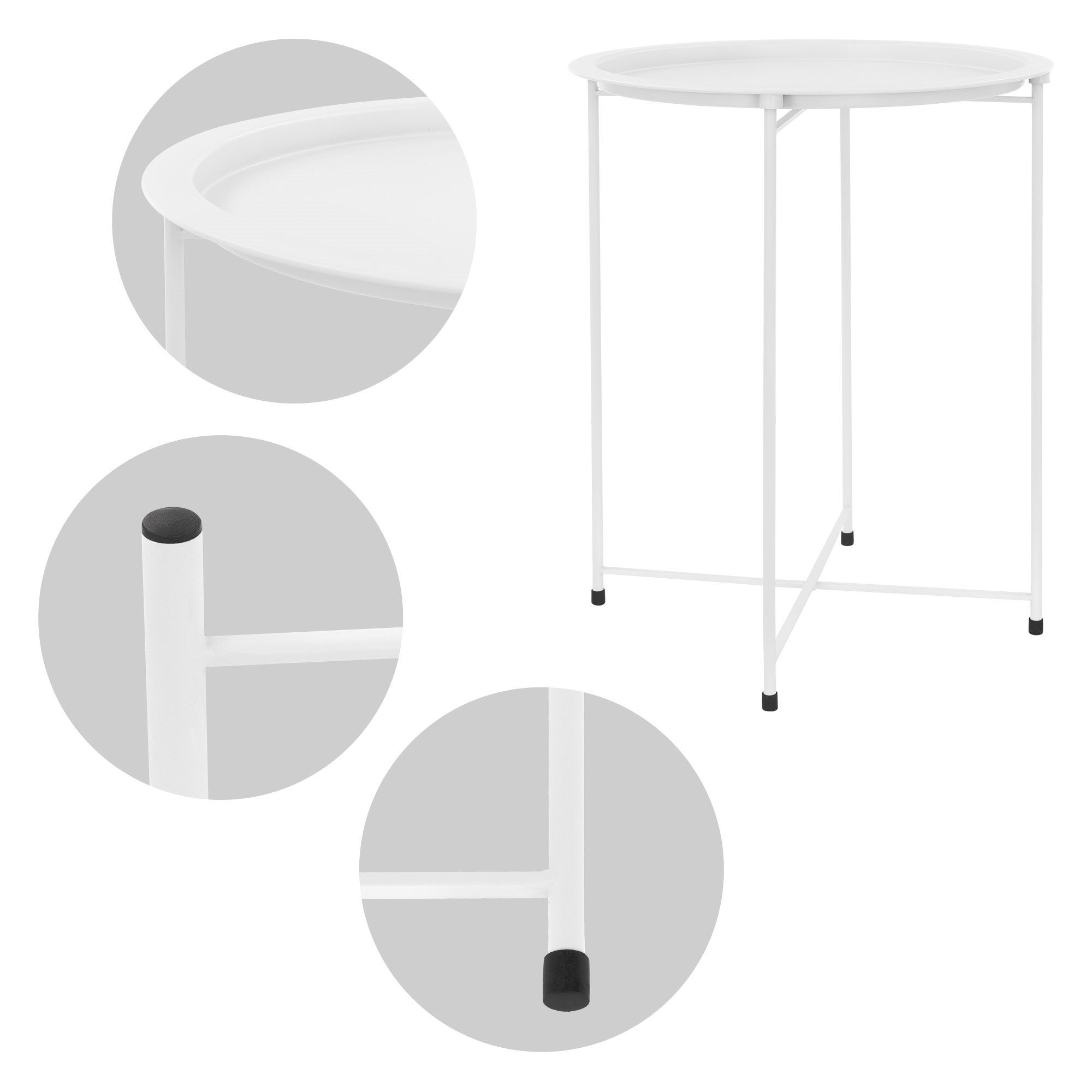 Sofatisch ML-DESIGN Metall Rund Kaffeetisch, stabil abnehmbares Weiß Beistelltisch klappbar Couchtisch Wohnzimmertisch Ø43x52cm Tablett Beistelltisch