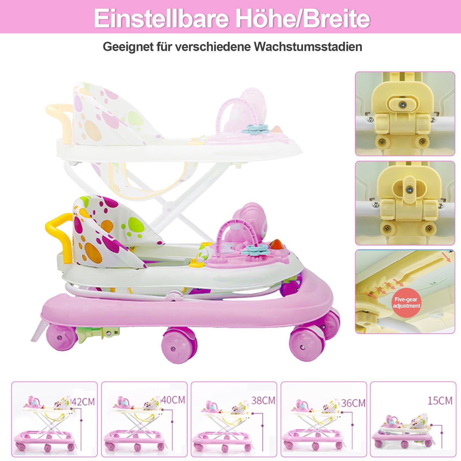 MOPUEA Lauflernwagen Lauflernwagen Spiel-und Laufwagen 4in1 Babywalker mit Kindermelodien, (Stabiler X-Rahmen mit integriertem Stoßschutz), Kompakt faltbar und einfach zu transportieren