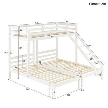 SOFTWEARY Etagenbett Hochbett mit 3 Schlafgelegenheiten und Lattenrost (90x200 cm), Holzbett aus Kieferholz, Kinderbett mit Rausfallschutz