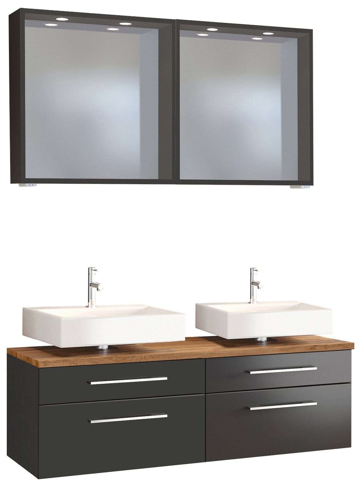 Badmöbel-Set Unterbecken-Set Davos 120 cm mit Spiegelpaneel graphit/matt grau