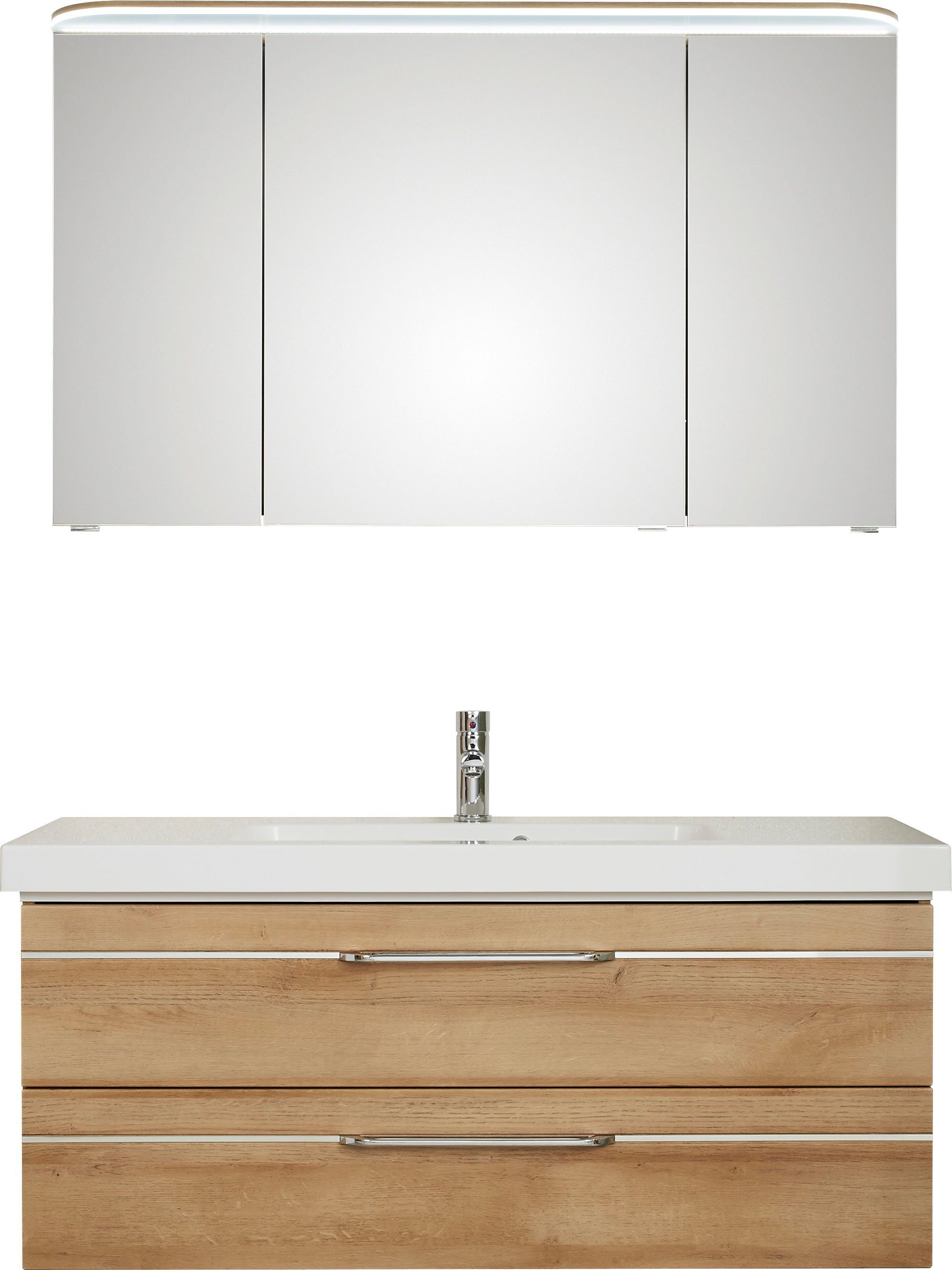 Saphir Badmöbel-Set Balto Sprint 2-teilig, Mineralmarmor-Waschtisch mit LED-Spiegelschrank, (2-St), Badezimmer Set inkl. Türdämpfer, 3 Türen, 2 Schubladen