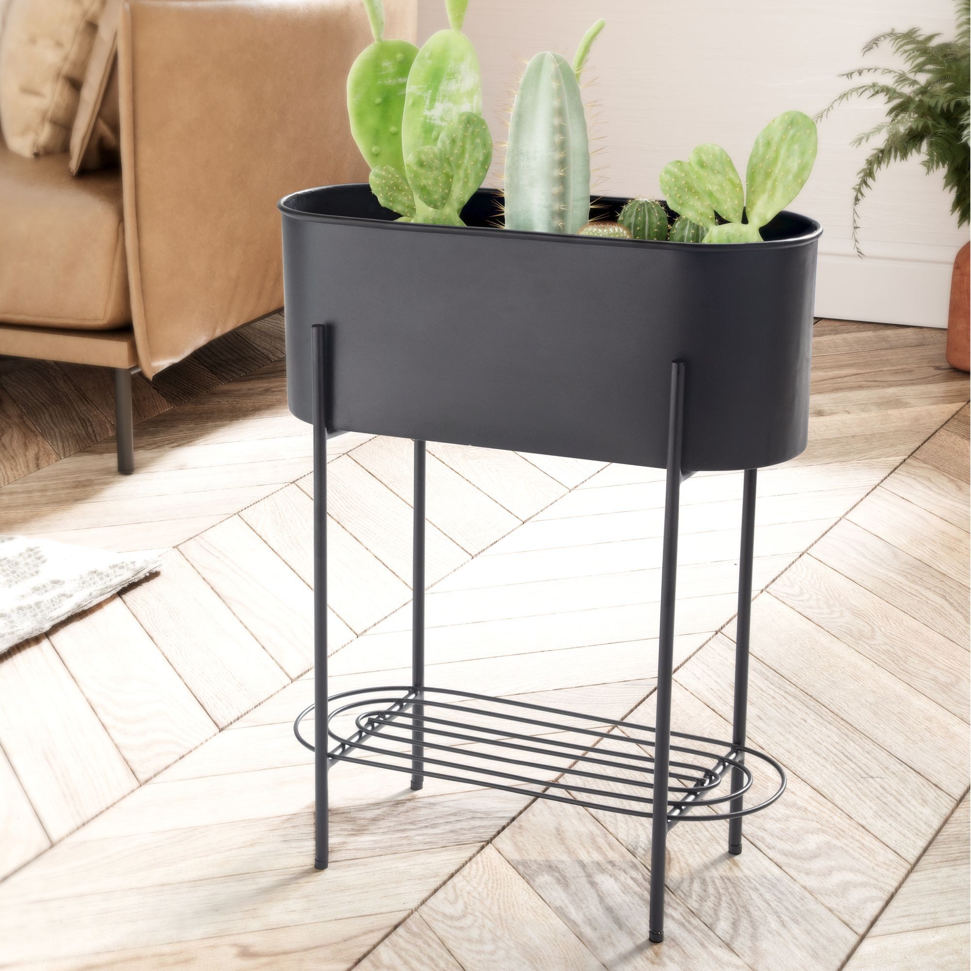 FINEBUY Pflanzkübel (Blumentopf 51x65x22 cm, Metall Schwarz Rechteckig