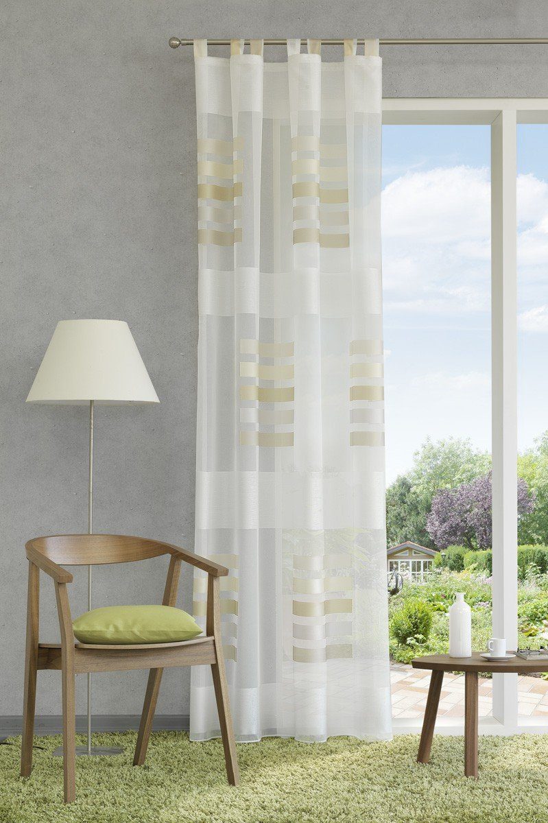 INTERNATIONAL, mit Schlaufenschal Querbalken (1 eckardt St), halbtransparent 225x140cm, beigen Schlaufen Größe: Schlaufengardine Vorhang