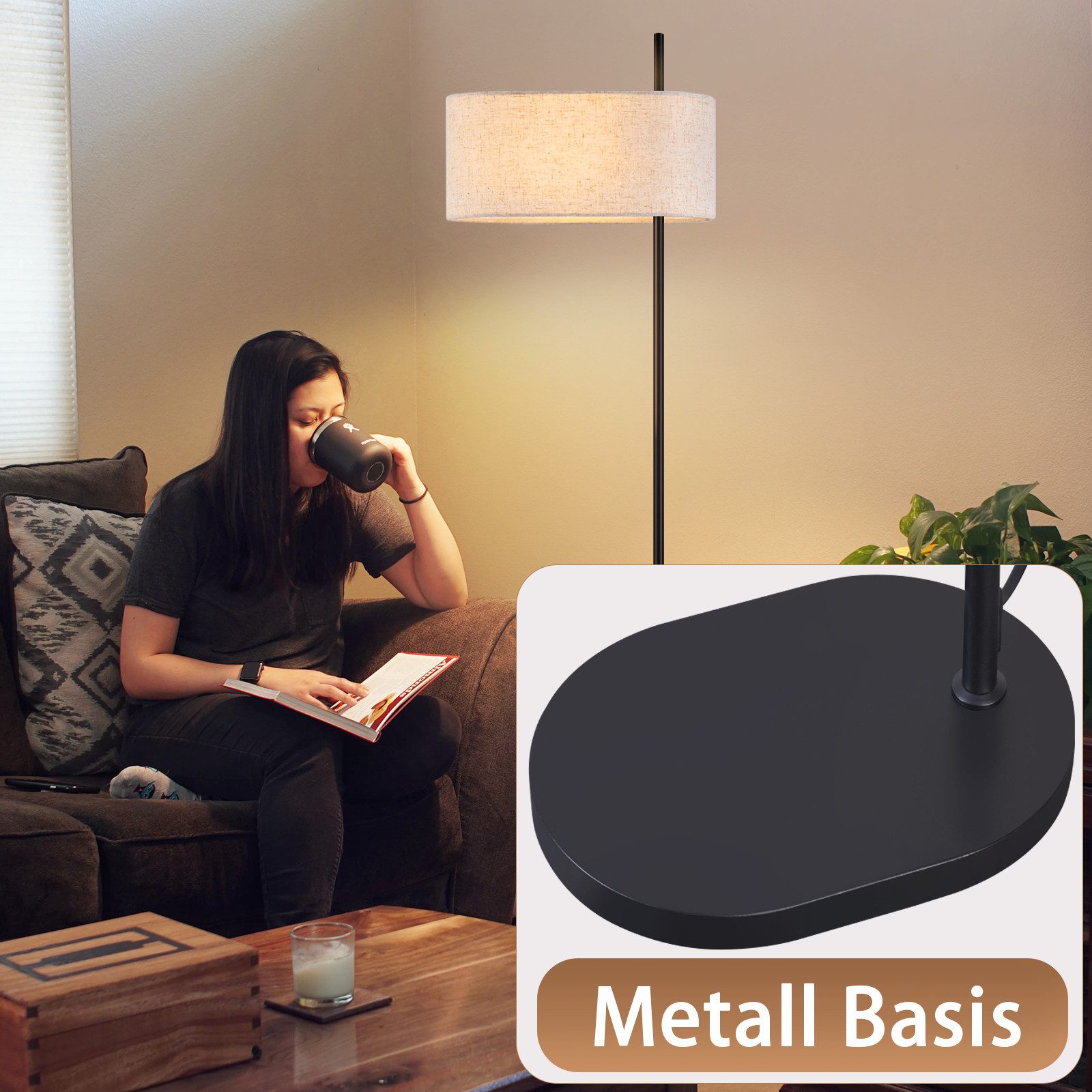 ZMH Stehlampe Wohnzimmer Retro E27 Metall Stehleuchte Stoffschirm Schlafzimmer, Hochwertiges Design, ohne Leuchtmittel, Metall & Stoff,dekoration wohnzimmer,für – Bild 4 von 5
