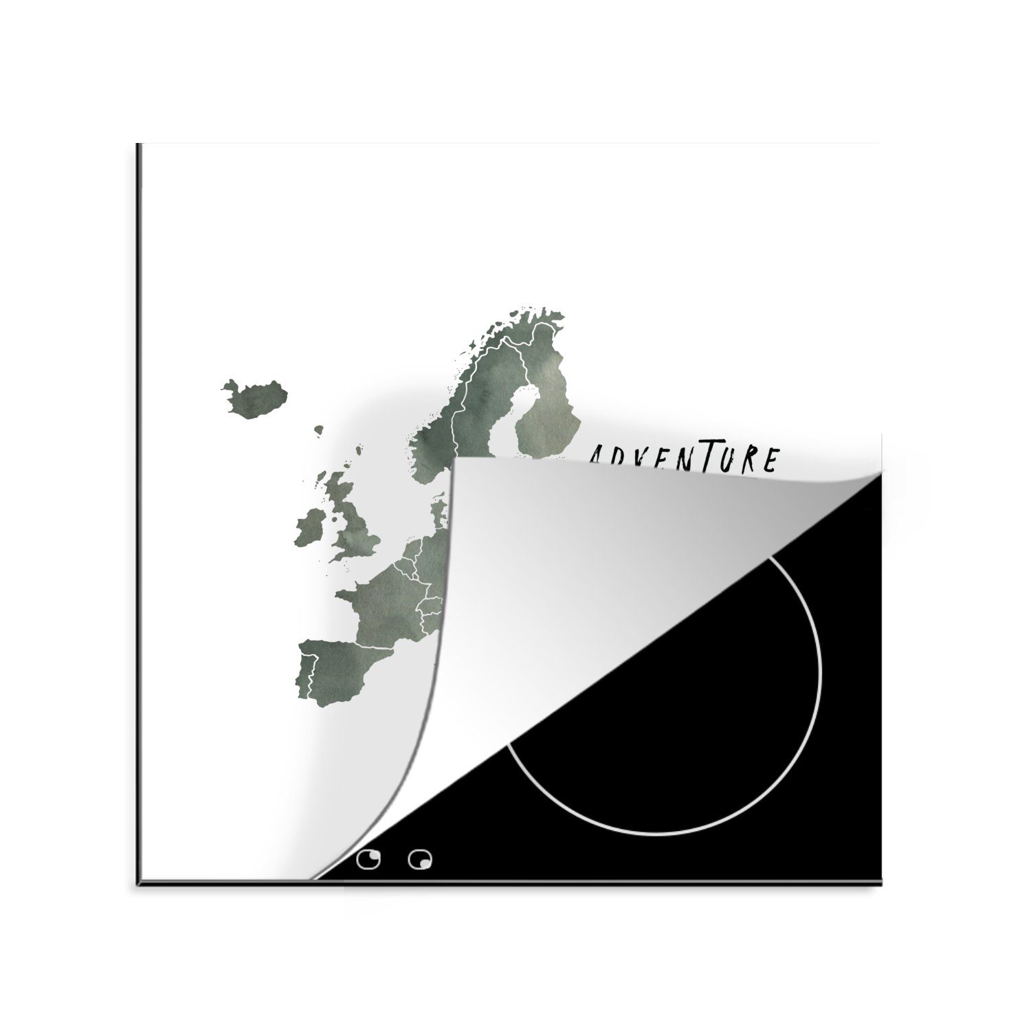 MuchoWow Herdblende-/Abdeckplatte Karte - Farbe - Europa - Zitate, Vinyl, (1 tlg), 78x78 cm, Ceranfeldabdeckung, Arbeitsplatte für küche | Herdabdeckplatten