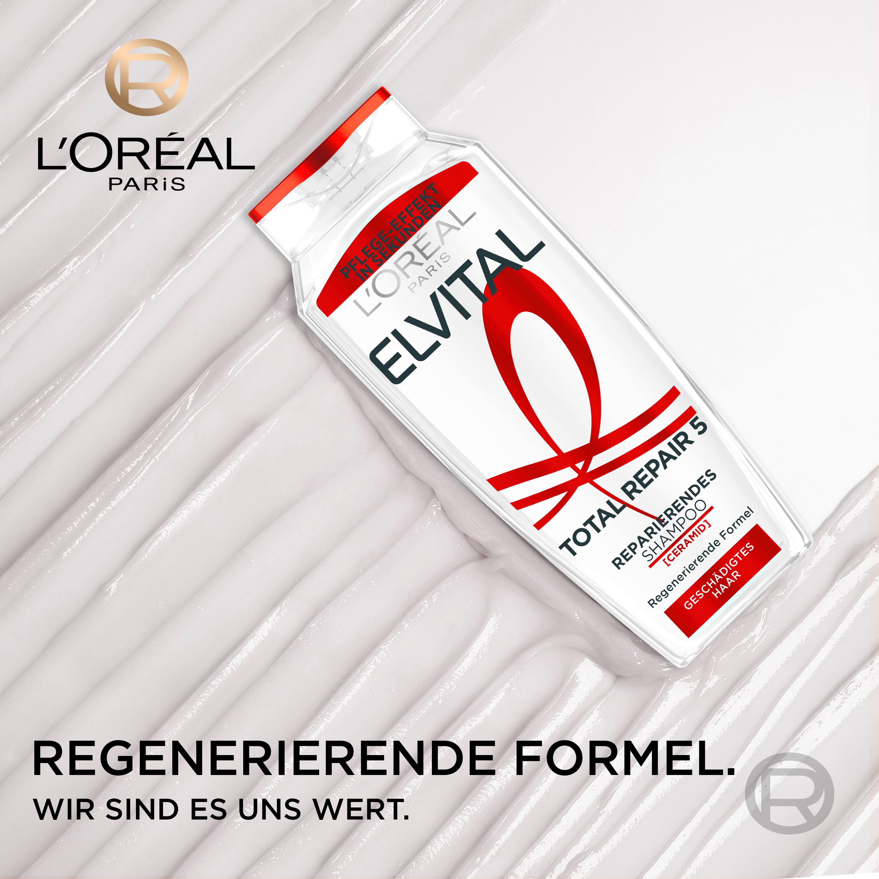 L'ORÉAL PARIS Haarshampoo L'Oréal Paris Elvital Total Repair 5 Shampoo, Packung, 6-tlg., Sorgt für Struktur-Aufbau, Widerstandskraft, Vitalität und mehr.