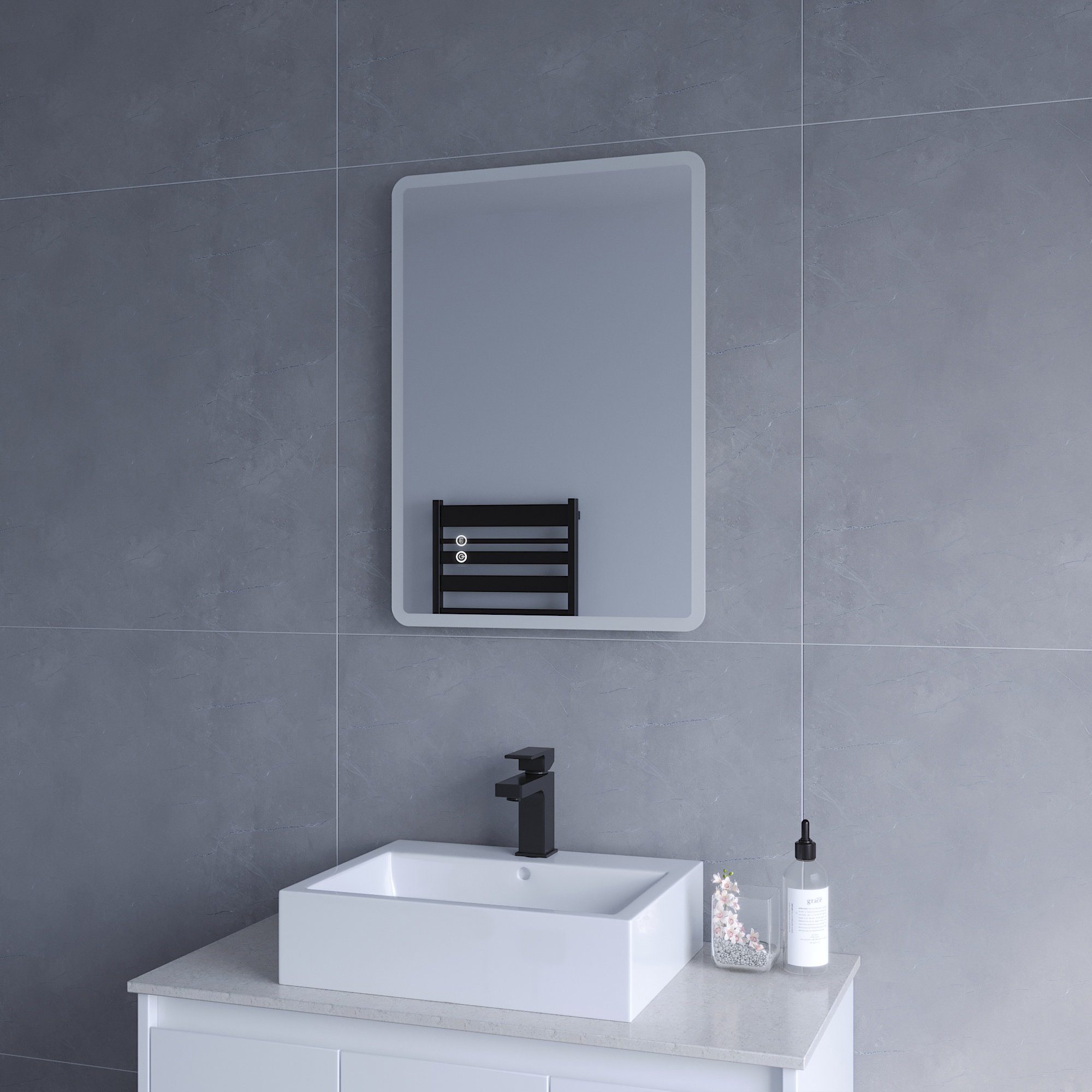 6400K, Wandspiegel, Badspiegel Dimmbar / Beleuchtet AQUALAVOS Touch LED mit Badspiegel Kaltweiß Aufhängung vertikale Antibeschlag Horizontale