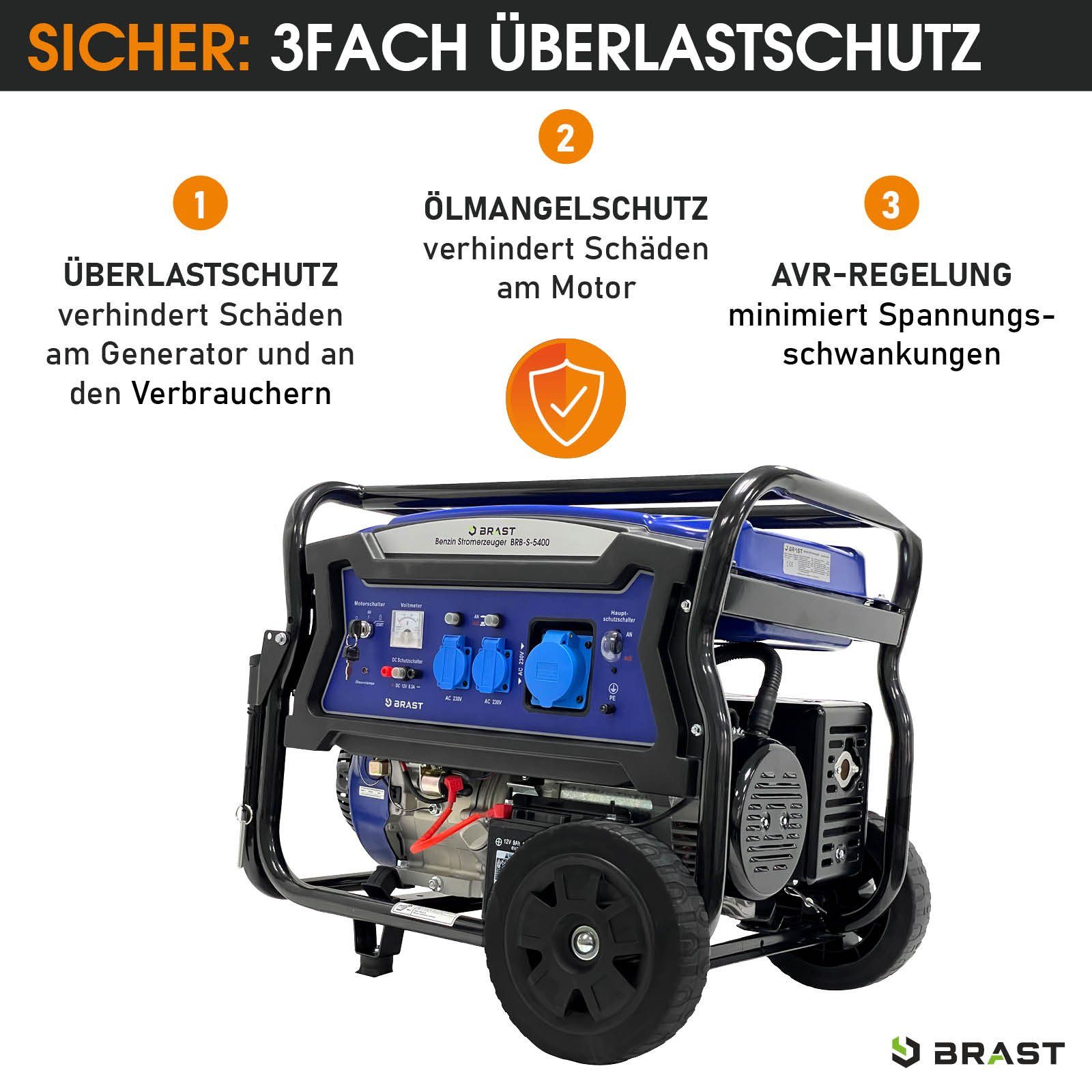 lange), Laufzeiten Stunden Benzin Watt 4-Takt-Motor 22 bis Stromerzeuger Einsatz 11kW Generator flexiblen 5000 (15PS) E-Start, (Zahlreiche Anschlüsse zu mit BRAST Stromgenerator 420cm³ für