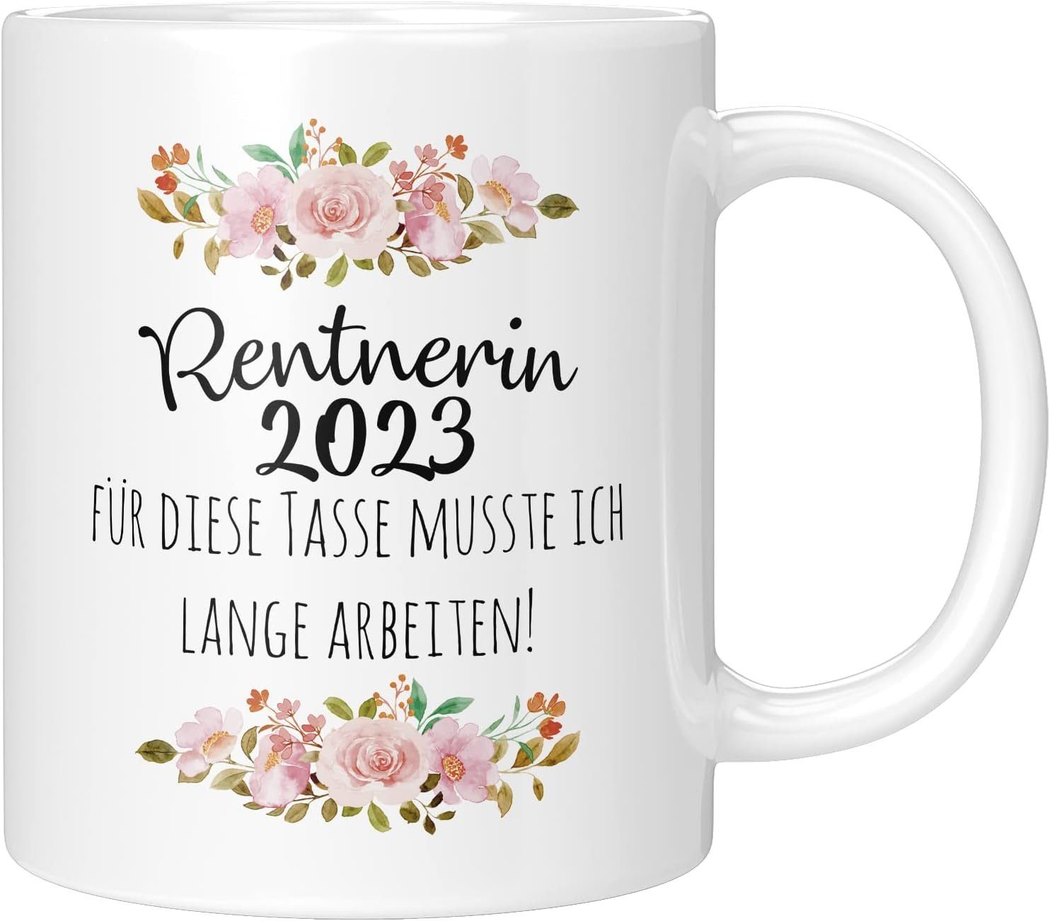 TassenTicker Tasse TASSENTICKER Ruhestand Geschenk Frauen - Renteneintritt 2023, 330ml Weiss
