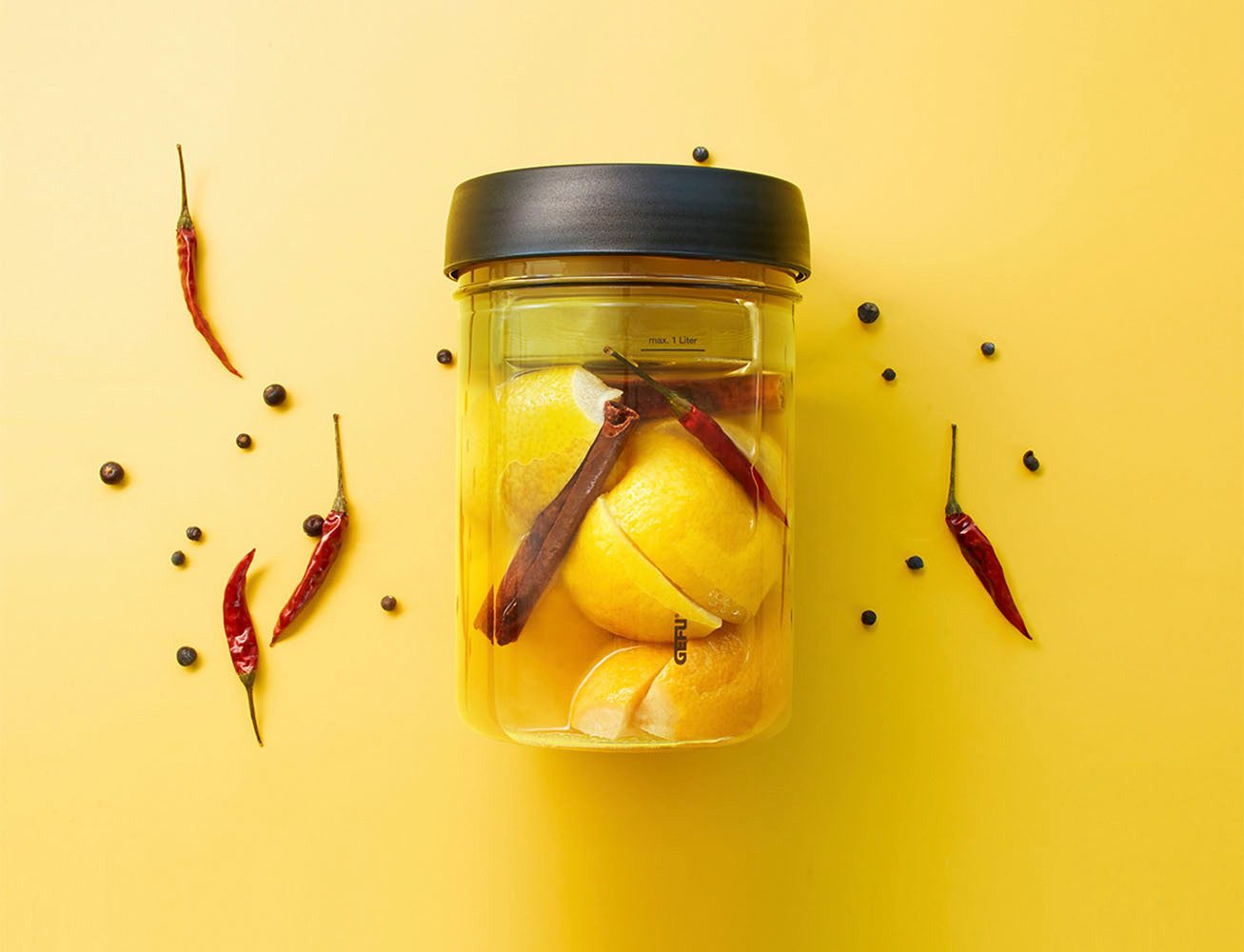 GEFU Fermentationsglas NATIVO, Borosilikatglas, Glas, Kunststoff, Silikon, (Set, 3-tlg., Glasbehälter, Deckel mit Ventil, Beschwerungsgewicht), Innovatives Ferment Vent System für optimalen Gärprozess.