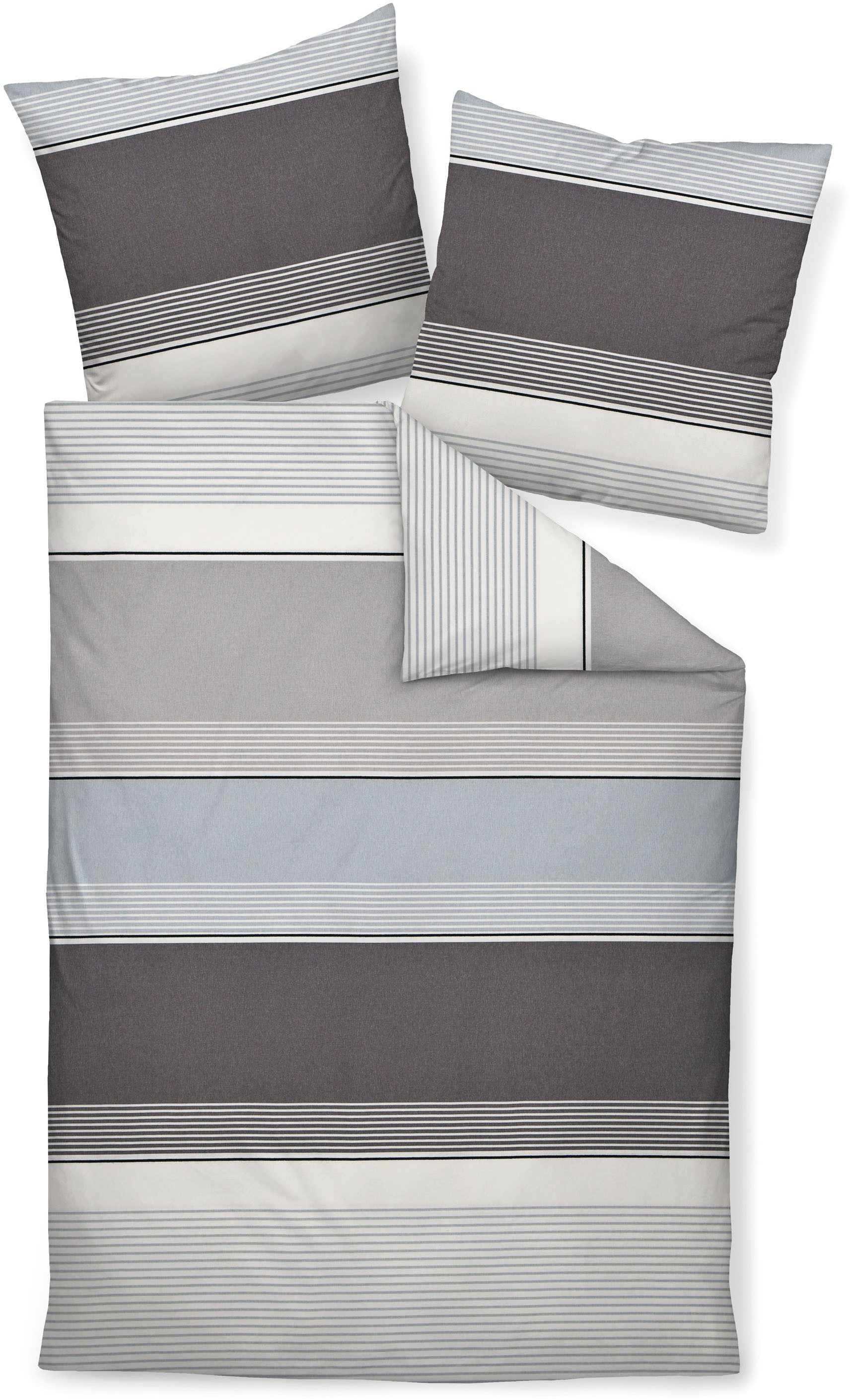Janine Bettwäsche Mako-Satin 31013, Mako-Satin, 2 teilig, aus 100% Baumwolle, mit Streifen, ab Größe 135x200 cm