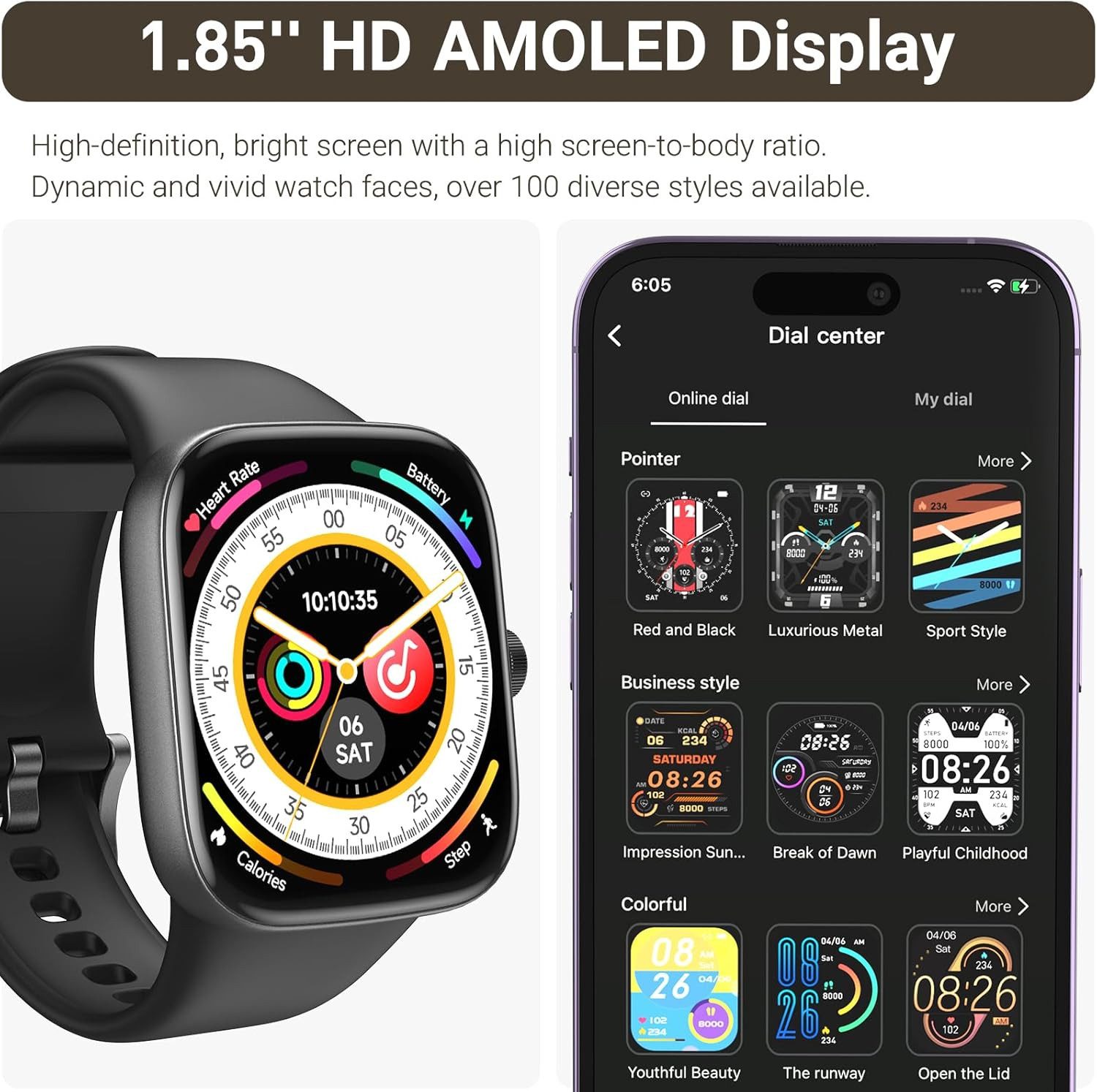 TOZO S7 Smartwatch (4,7 cm, android ios), Smartwatch mit AMOLED Display Fitnessfunktionen Sportmodi wasserdicht