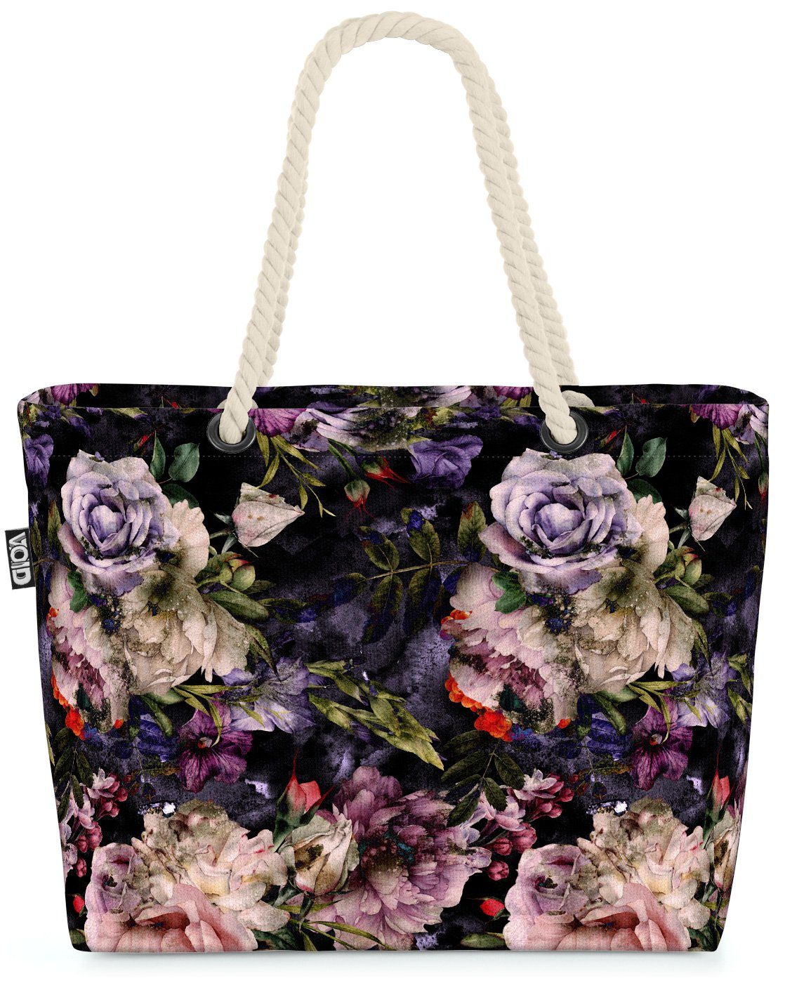 VOID Strandtasche (1-tlg), Viktorianisches Blumendekor Blumen-Muster Pfingst-Rosen Beach Bag geblümt