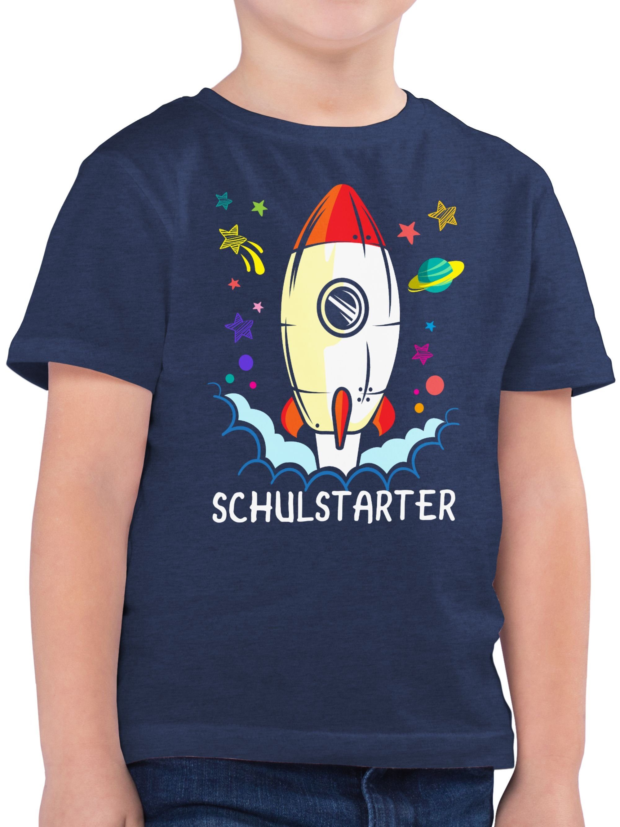Shirtracer T-Shirt Schulstarter Rakete - bunt Einschulung Junge Schulanfang Geschenke 3 Dunkelblau Meliert