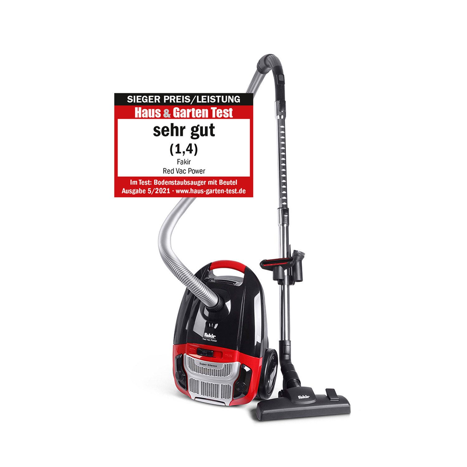FAKIR Bodenstaubsauger FAKIR Red Vac Power HEPA 13 Filter Sauger 700 Watt rot, 700 W, beutellos