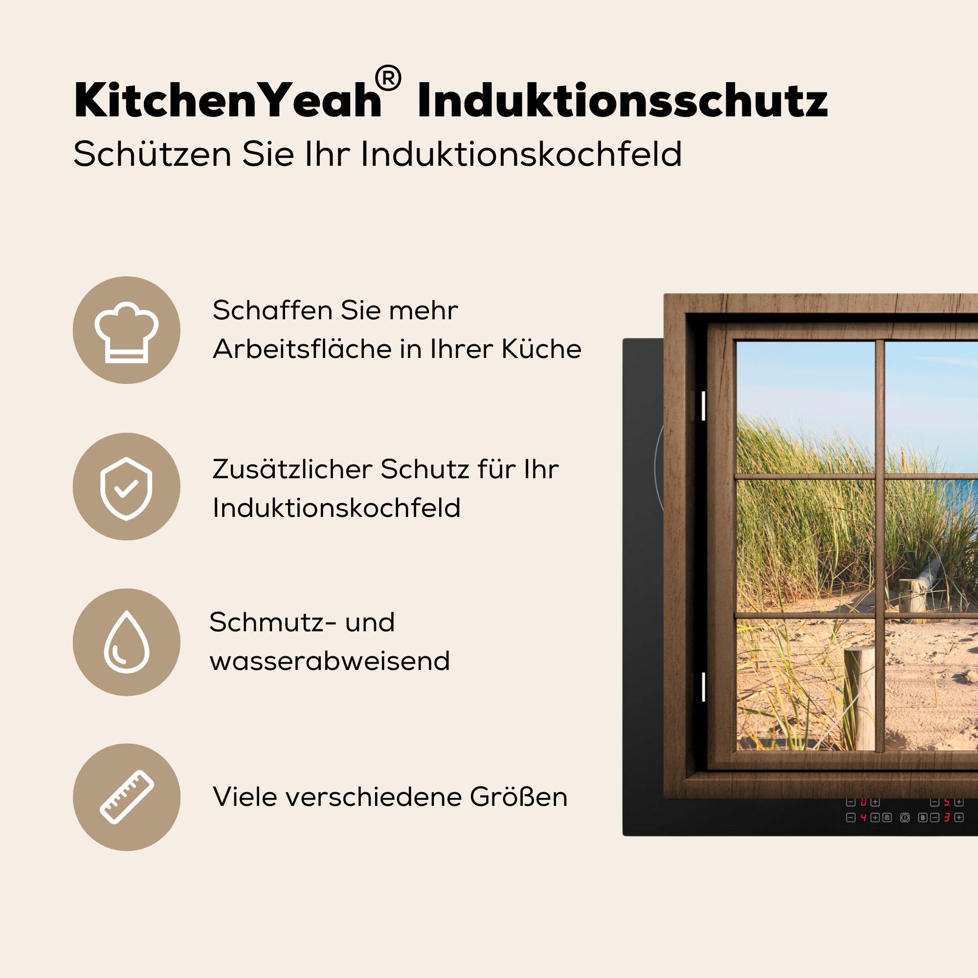 Herdblende-/Abdeckplatte Vinyl, - Strand die Aussicht MuchoWow Schutz - Gras, tlg), (1 küche, Ceranfeldabdeckung für cm, Induktionskochfeld 81x52