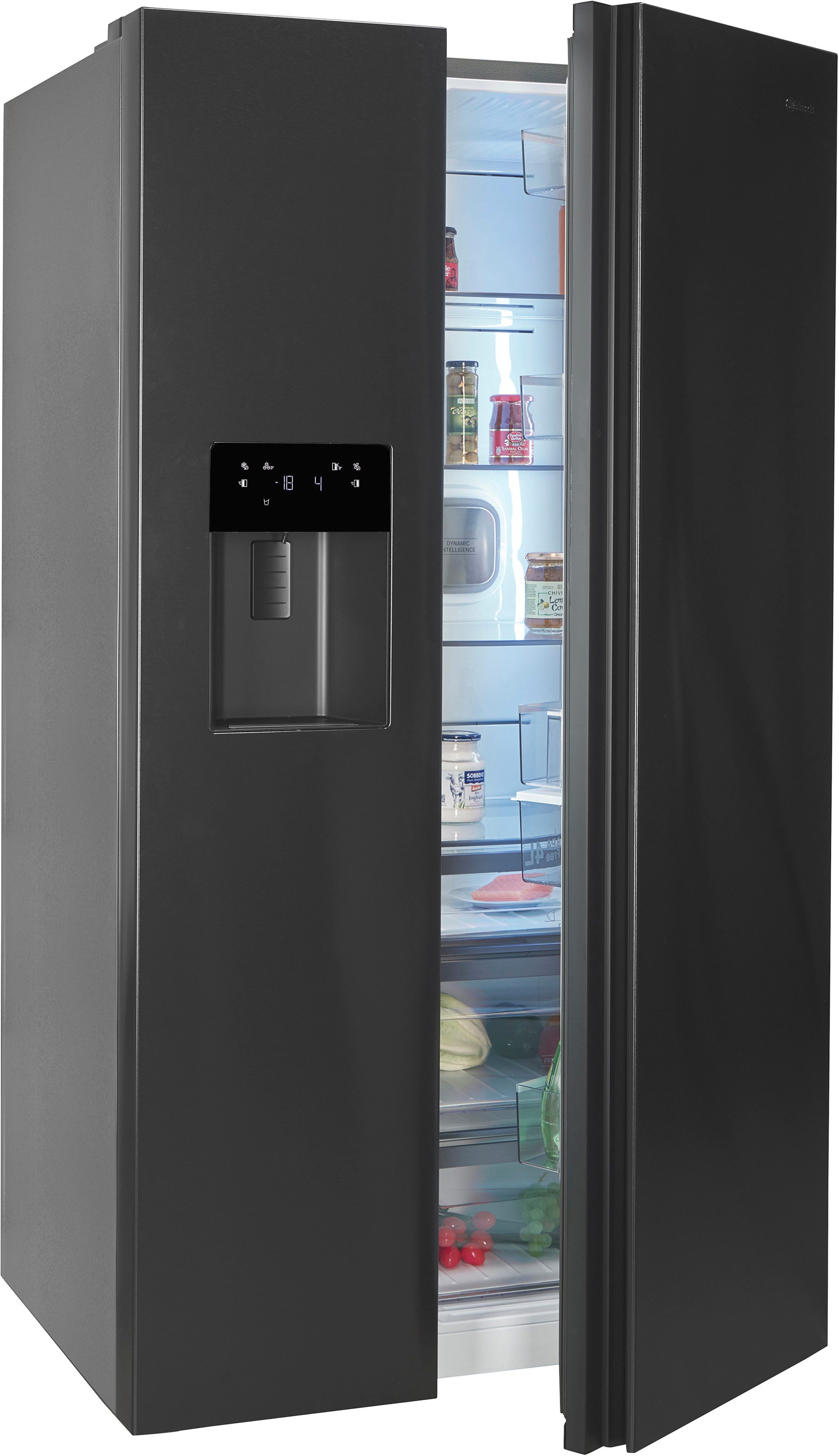 BAUKNECHT Side-by-Side SBS IW D90 Black, 179 cm hoch, 91 cm breit, Wasser- und Eiswürfelspender – Wasser, Crushed Eis & Eis jederzeit