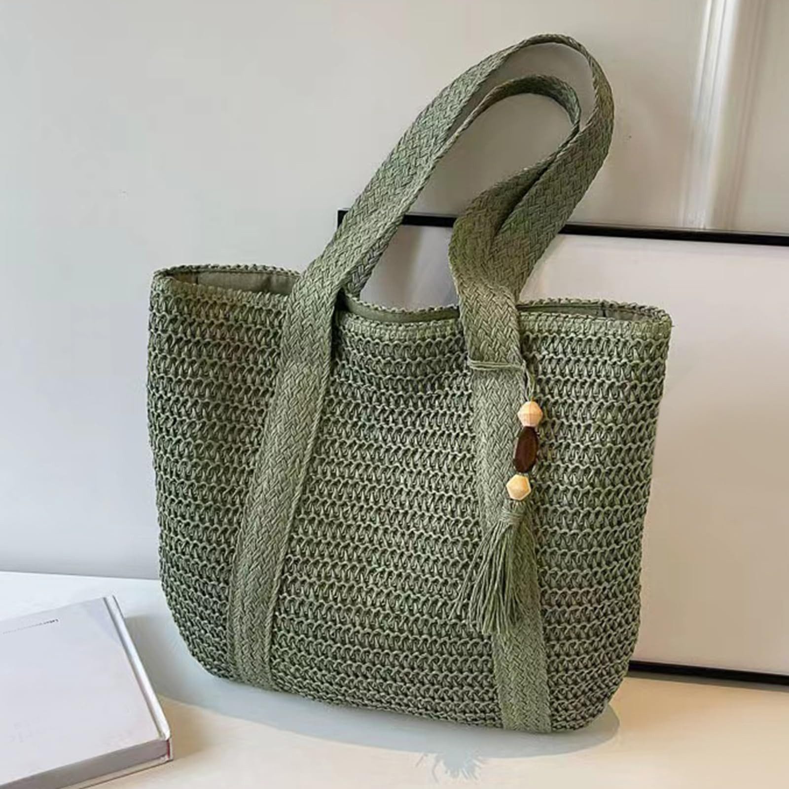 Zaewry Strandtasche Damen, Große Handtasche Damen, Leichte Schultertasche Boho, Shopper Tasche, Sommer Tasche Geflochten, Einkaufstasche Beach Bag