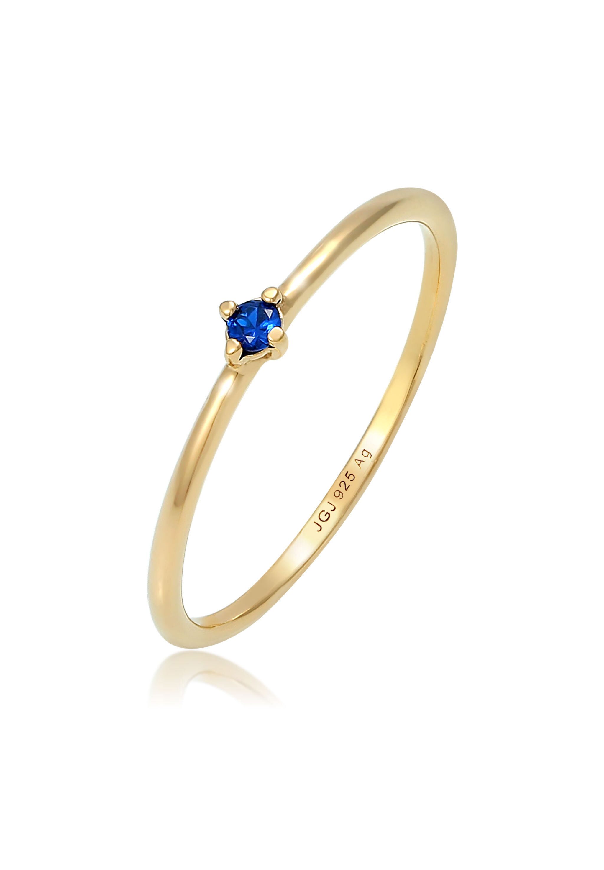 Fingerring Solitär synthetischer Saphir Blau 925 Silber