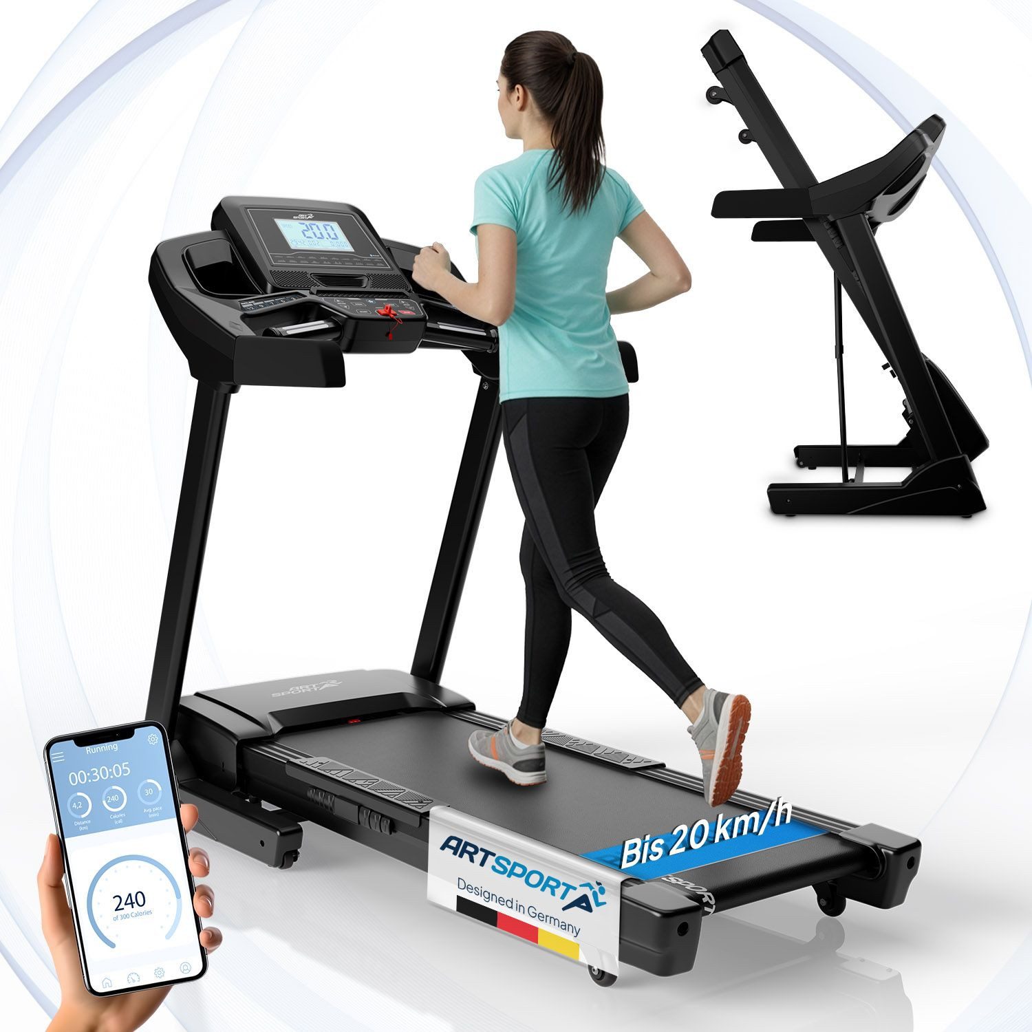 ArtSport Laufband Speedrunner 7000, klappbar, elektrisch, bis 20 km/h, 5 Grad Neigung, Bluethooth