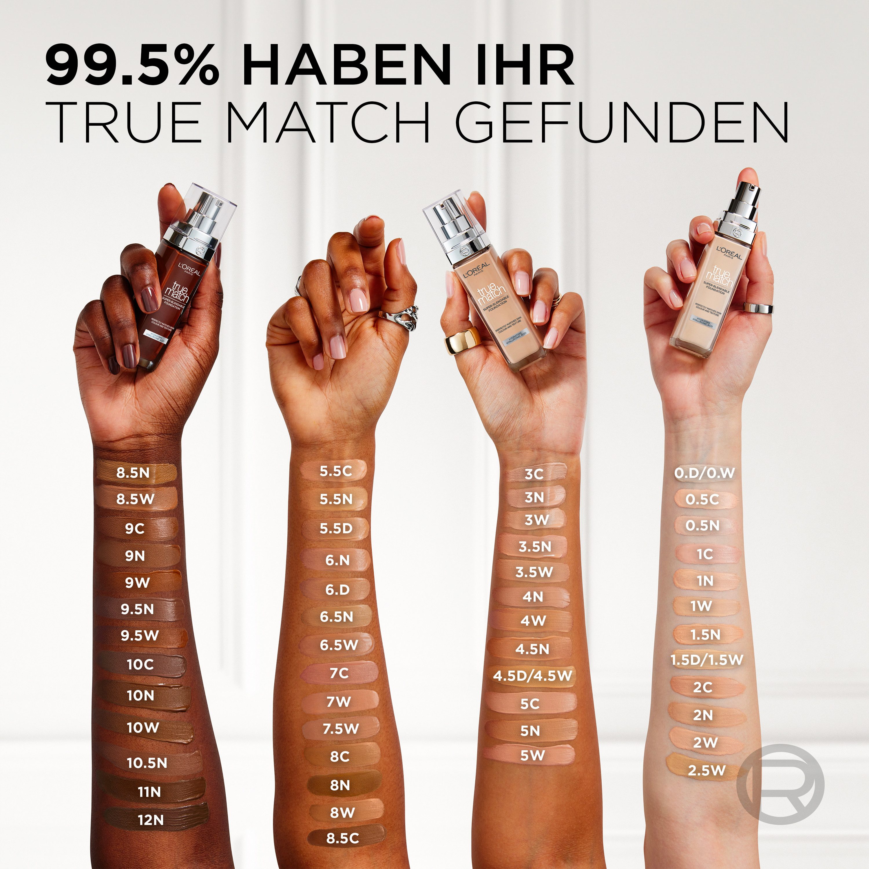 L'ORÉAL PARIS Foundation L'Oréal Paris True Match Foundation, Spendet Feuchtigkeit, mittlere Deckkraft, passt sich dem Hautton an.