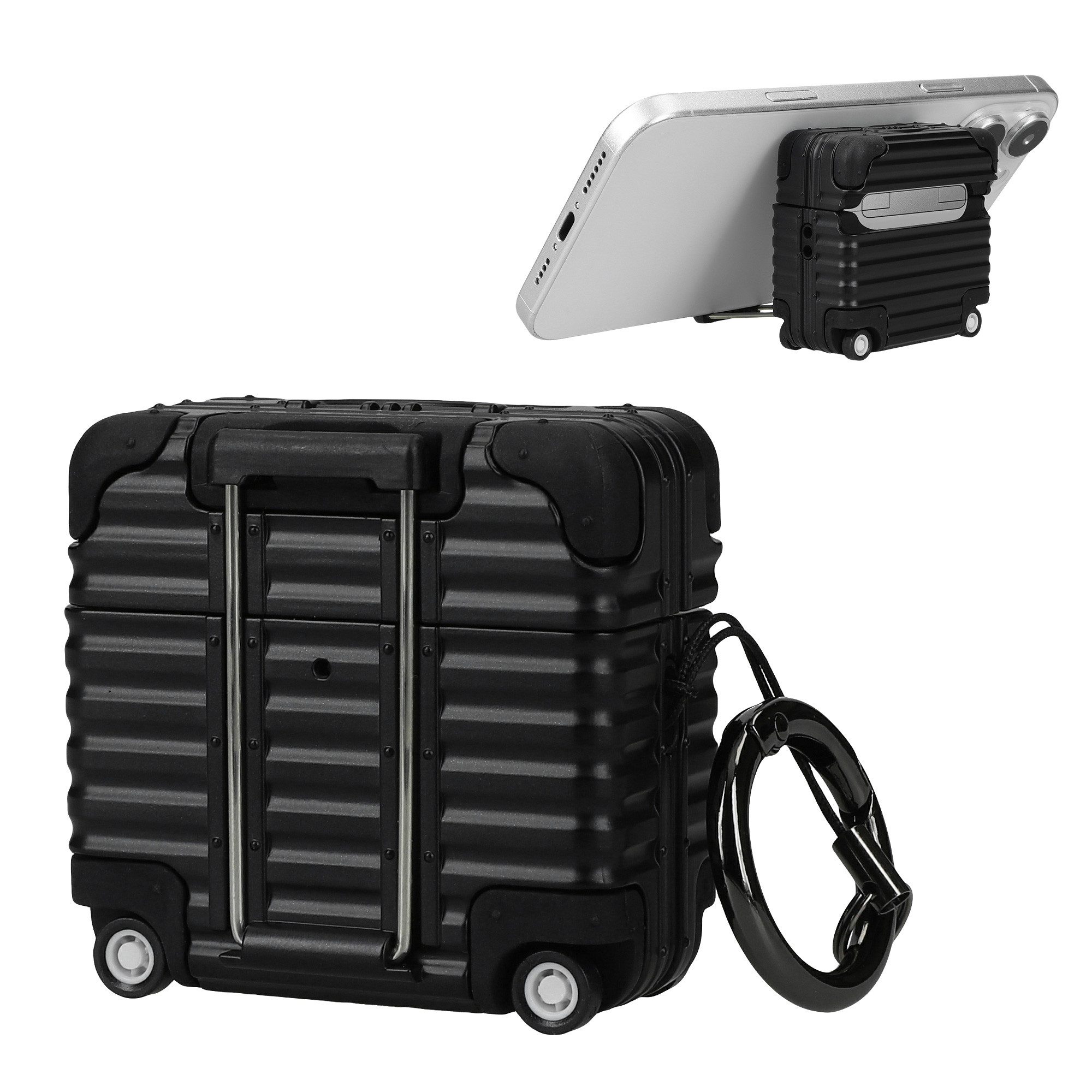 kwmobile Kopfhörer-Schutzhülle Kopfhörer Case für Apple Airpods 4 Hülle, Koffer-Design In-Ear-Kopfhörer Cover mit Handy Ständer