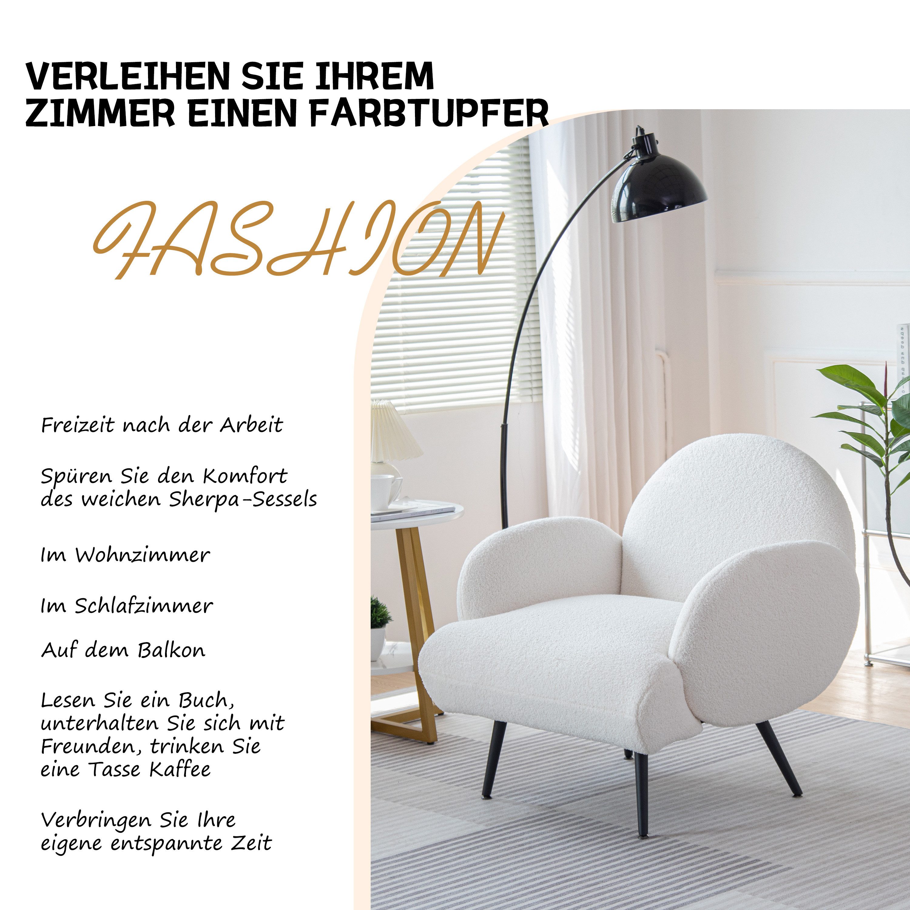 AISALL Sessel Loungesessel mit Metallbeinen, Einzelnes Lounge Sofa (1-St), Wohnzimmer- & Schlafzimmersessel, Teddystoff