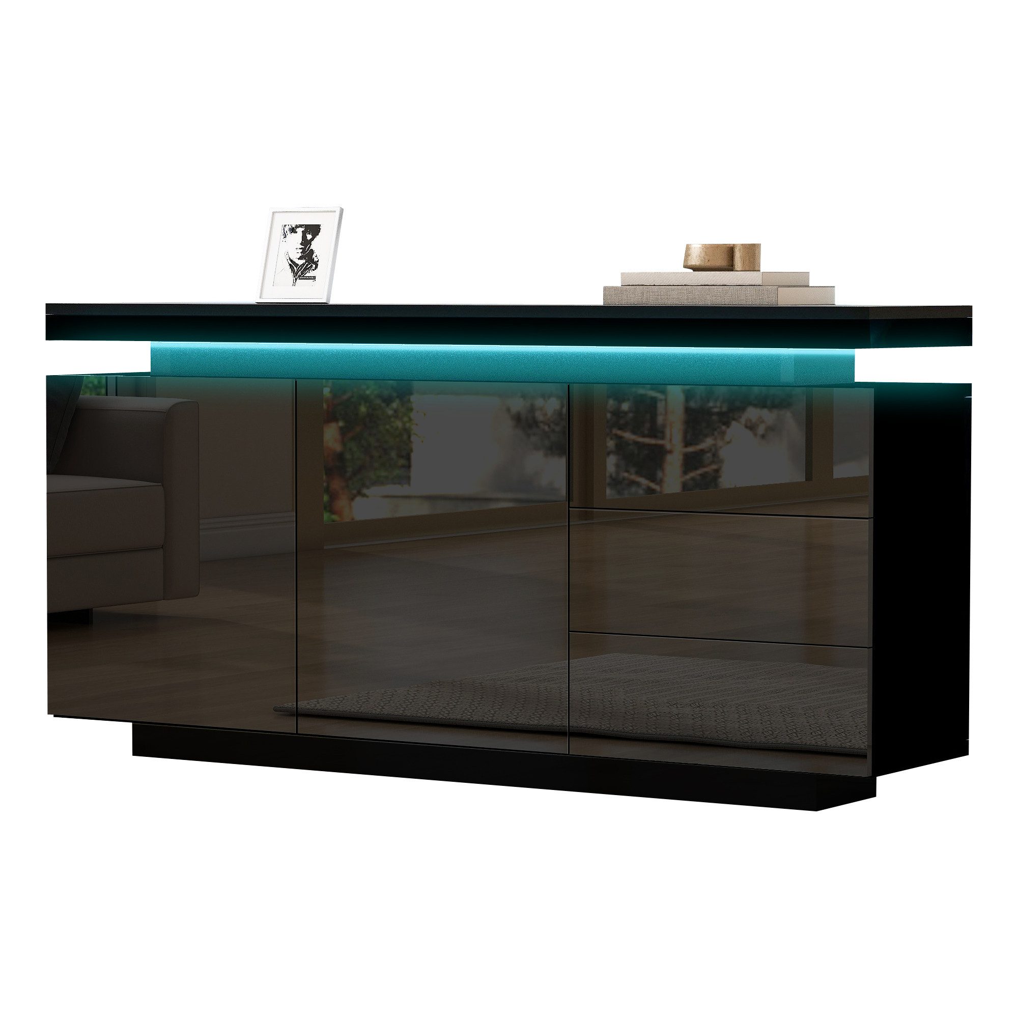 Merax Sideboard hochglanz mit LED inkl. Fernbedienung, Schubkastenkommode, günstig online kaufen