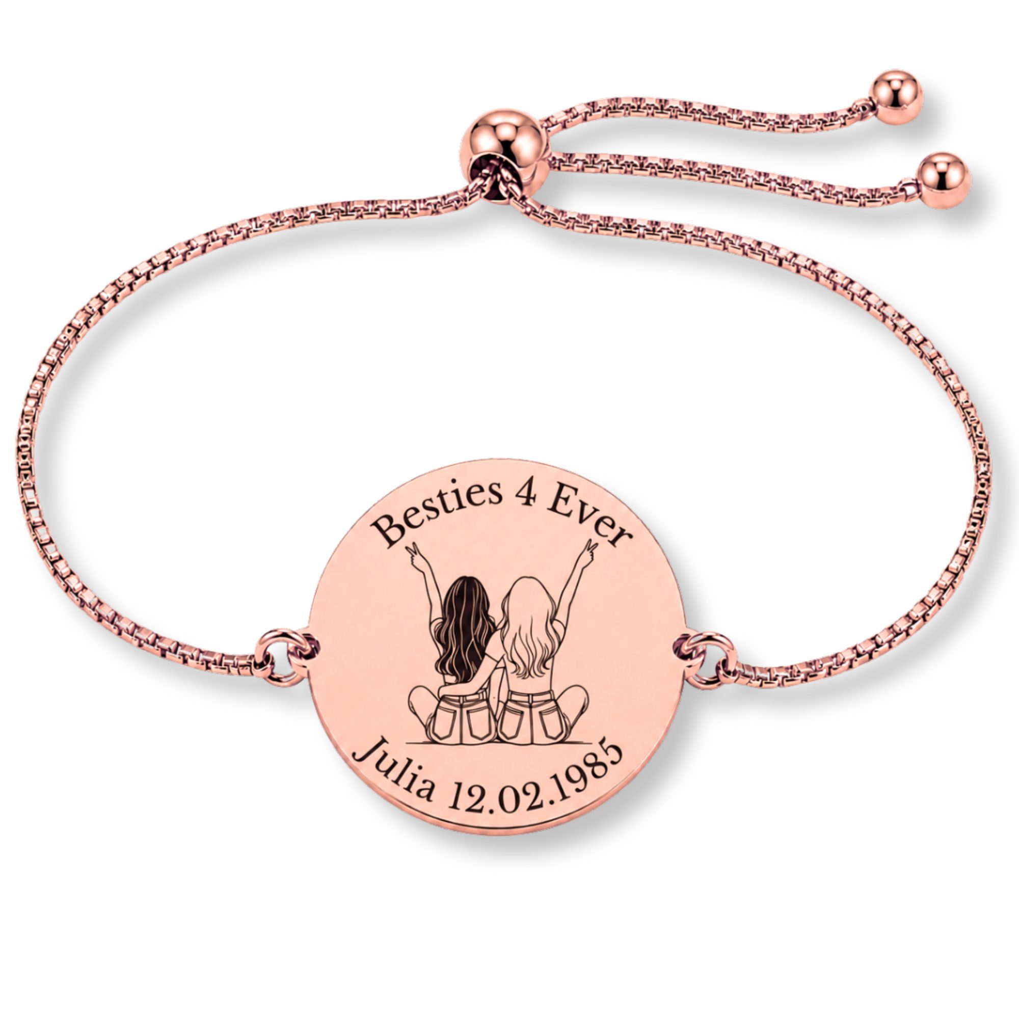 BS Schmuckdesign Armband mit Gravur Freundschaftsarmband Damen beste Freundin mit Motiv Edelstahl (1-tlg., personalisiert), größenverstellbar